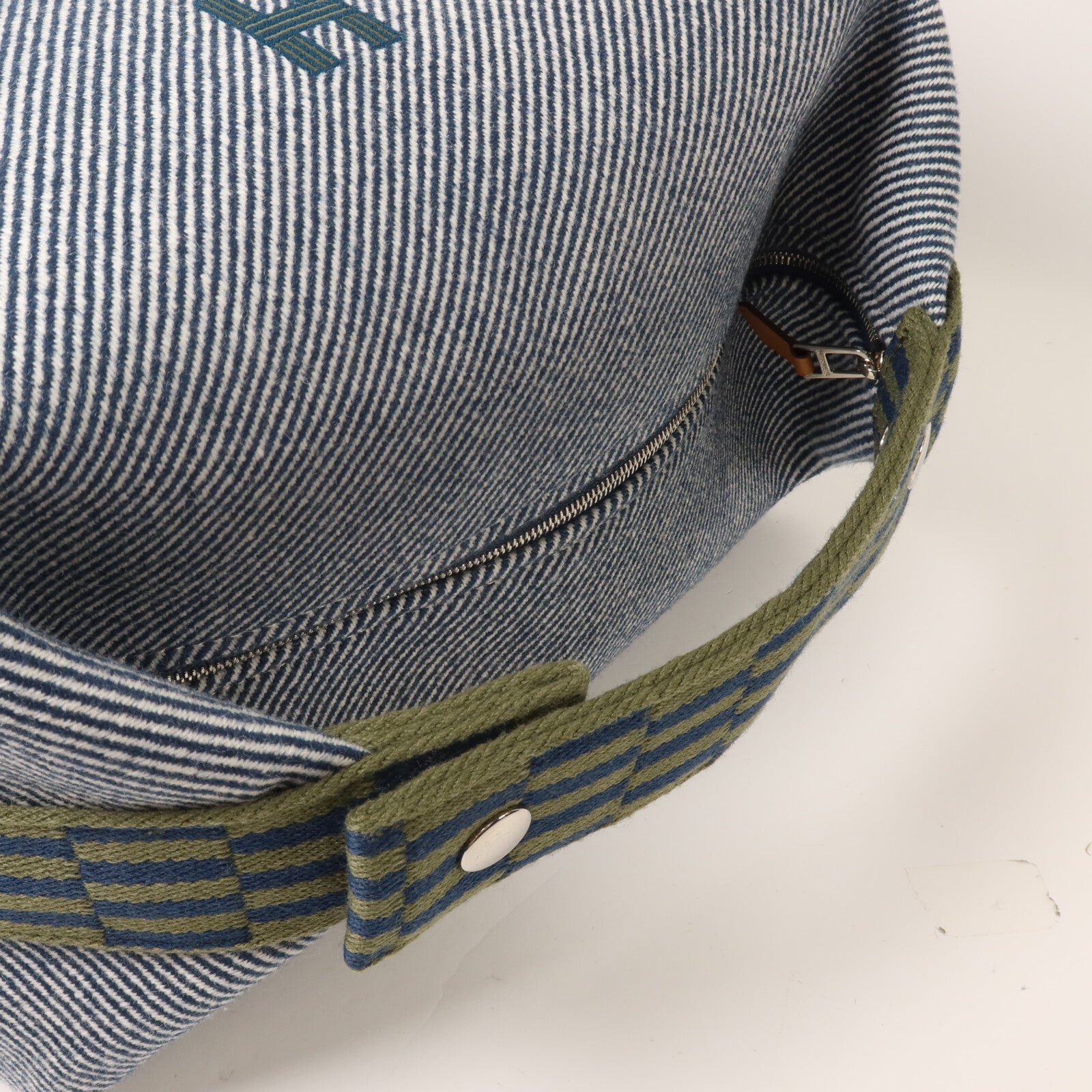 HERMES 羊毛/帆布Bride a Brac GM手挽袋Bleu Abysse