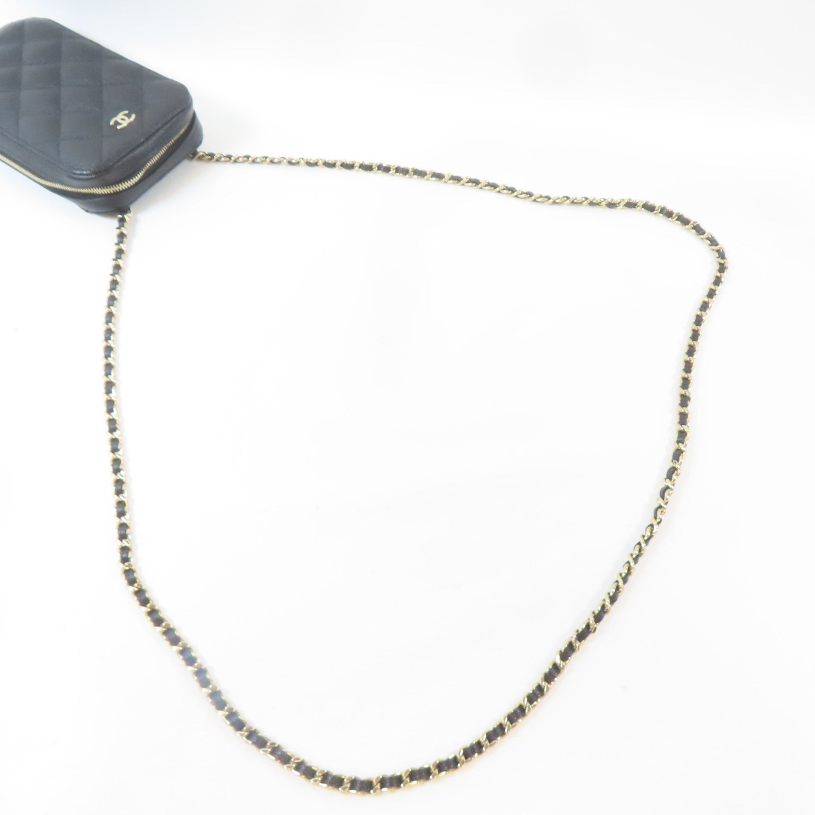 CHANEL 菱格Caviar皮革Phone Bag金扣鏈帶肩背袋黑色