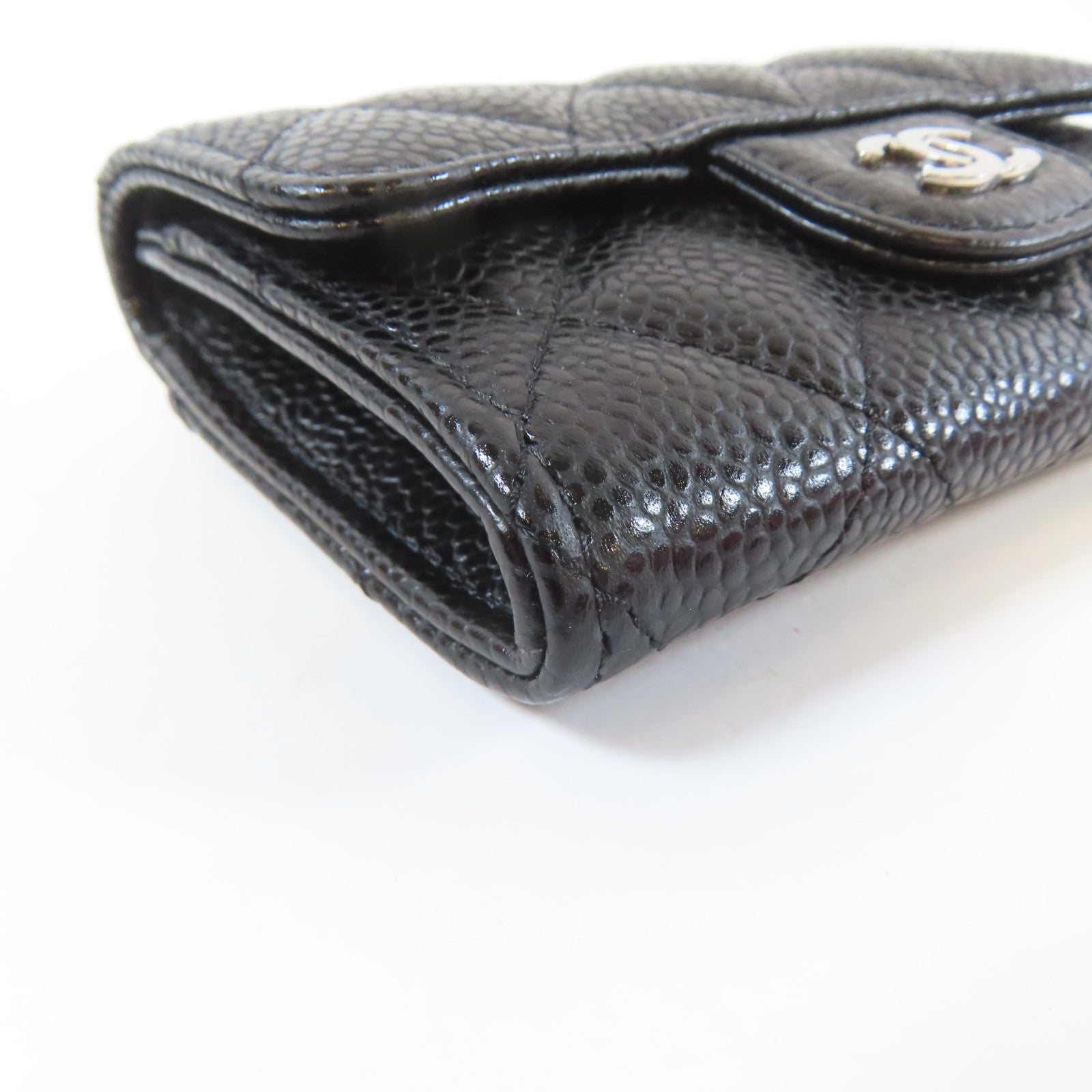 CHANEL 菱格Caviar皮革Card case銀扣卡片套黑色