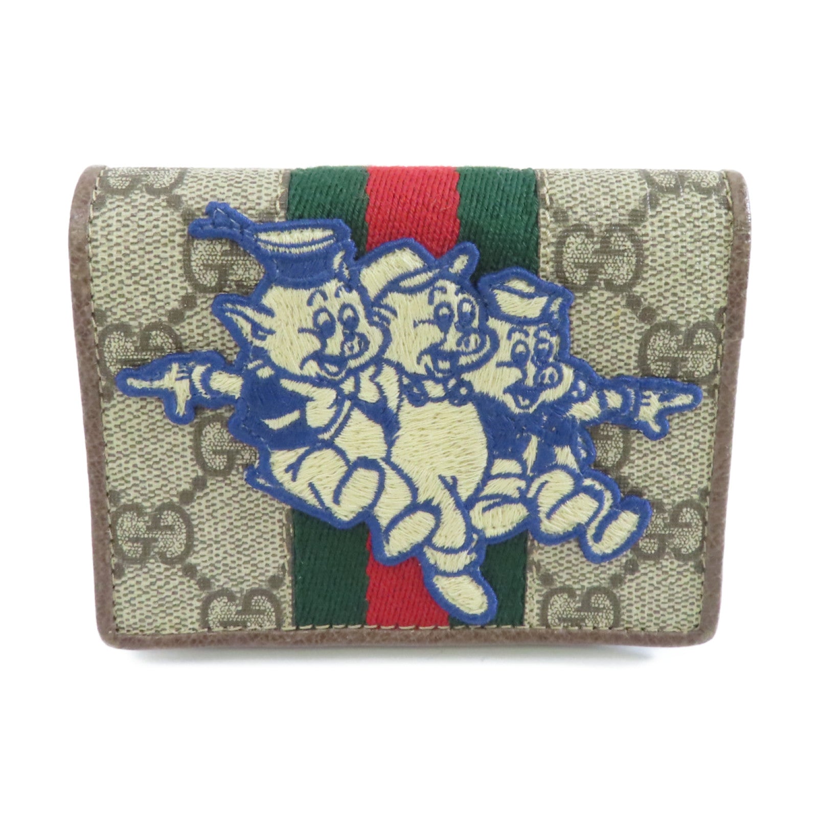GUCCI 塗層帆布Ophidia Three Little Pigs Bi-fold Wallet金扣錢包啡色
