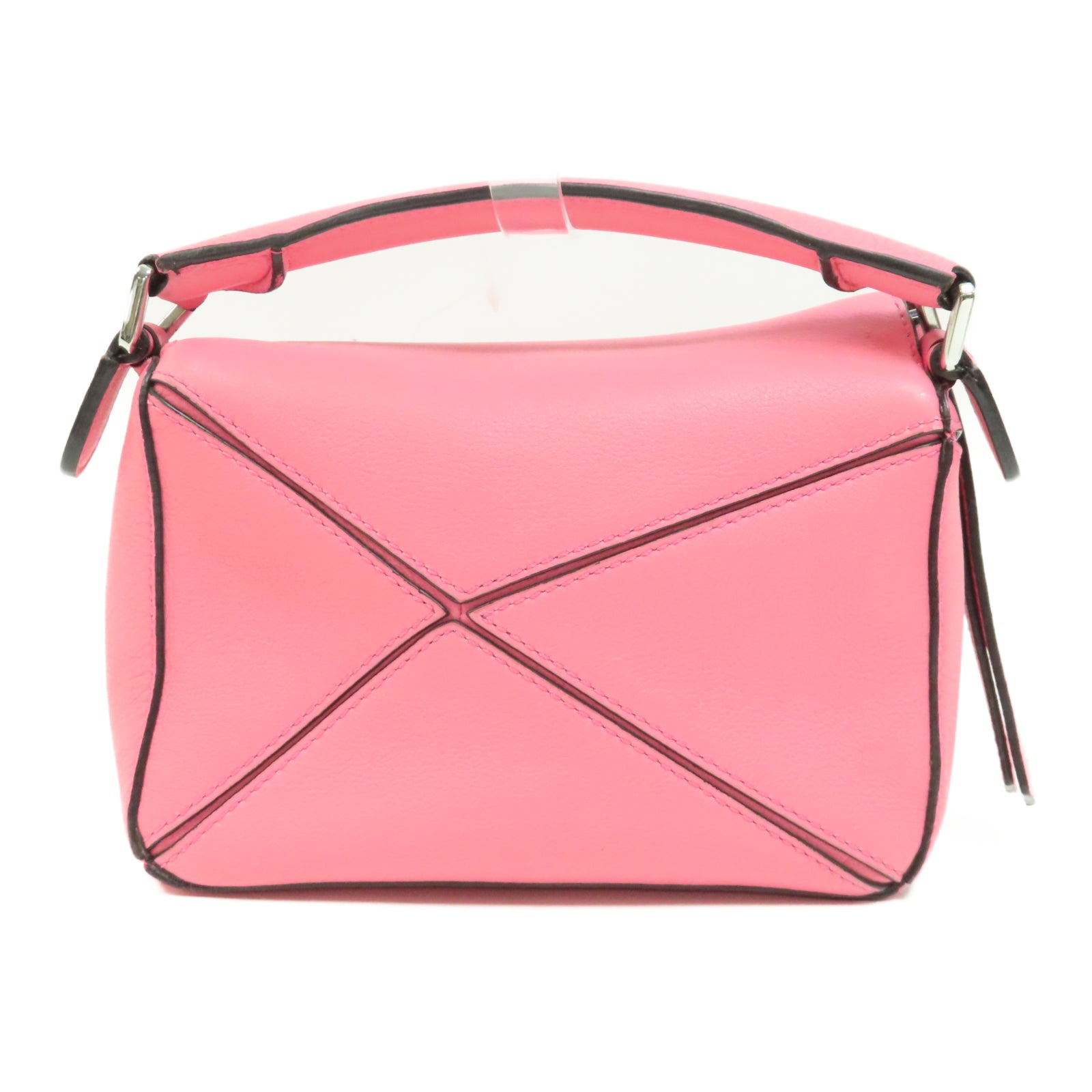 LOEWE 牛皮皮革Mini Puzzle銀扣肩背袋粉紅色