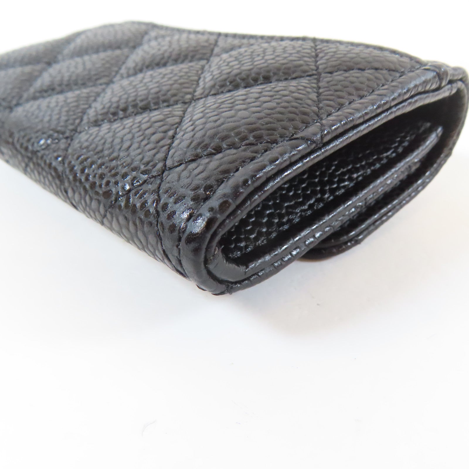 CHANEL 菱格Caviar皮革Card case銀扣卡片套黑色