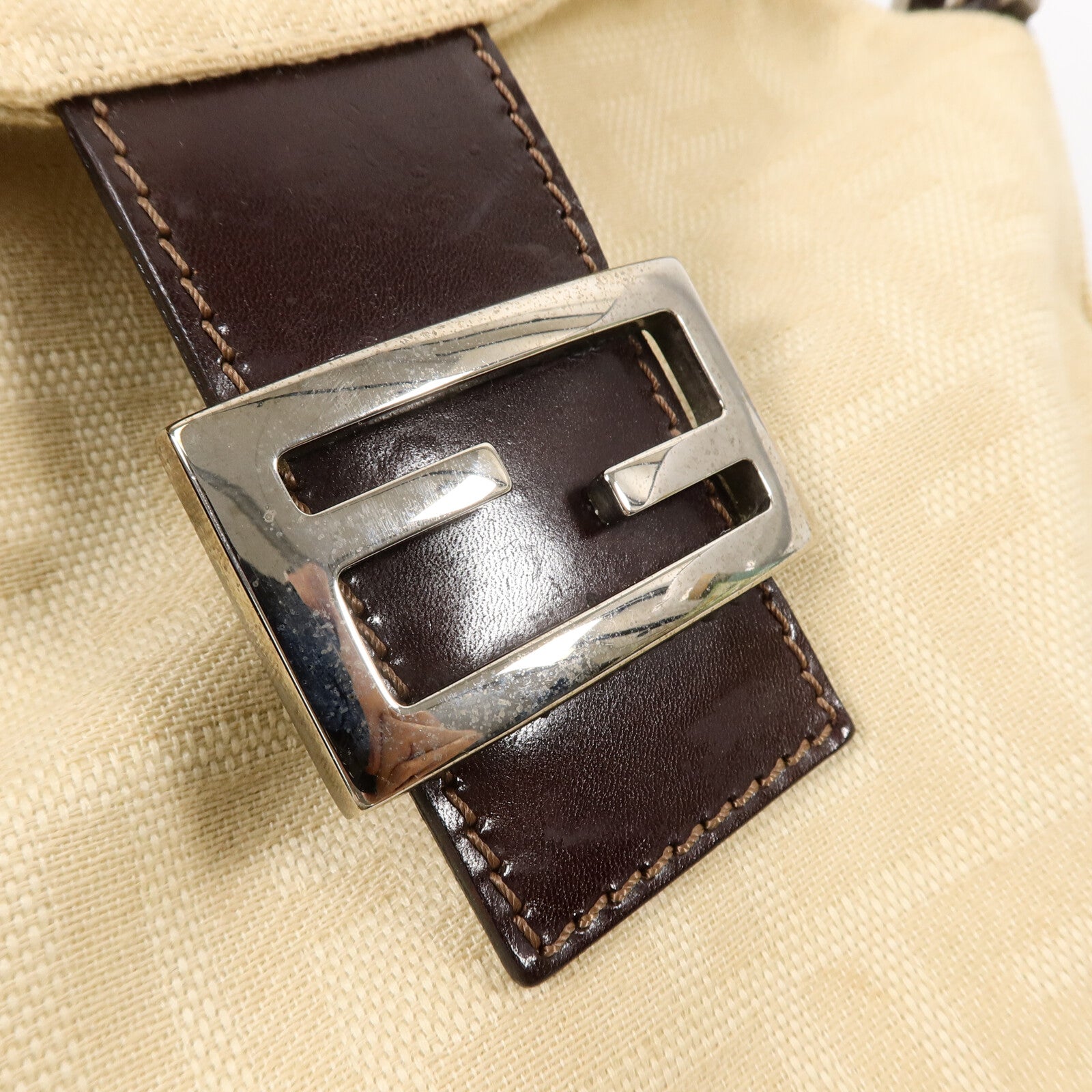 FENDI 帆布/牛皮皮革Zucca Double Flap Mamma肩背袋