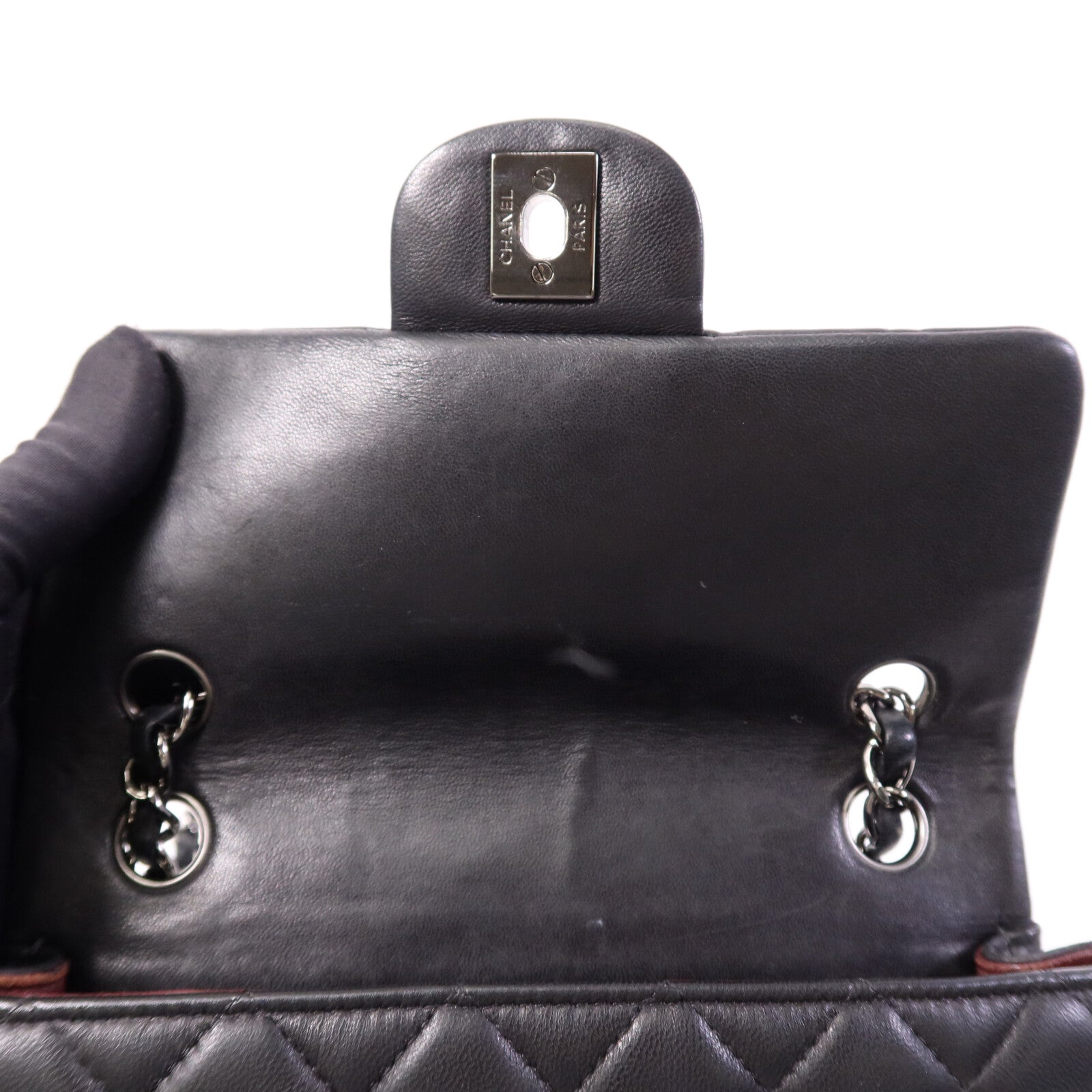 CHANEL 羊皮皮革Mini Classic 20銀扣鏈帶肩背袋
