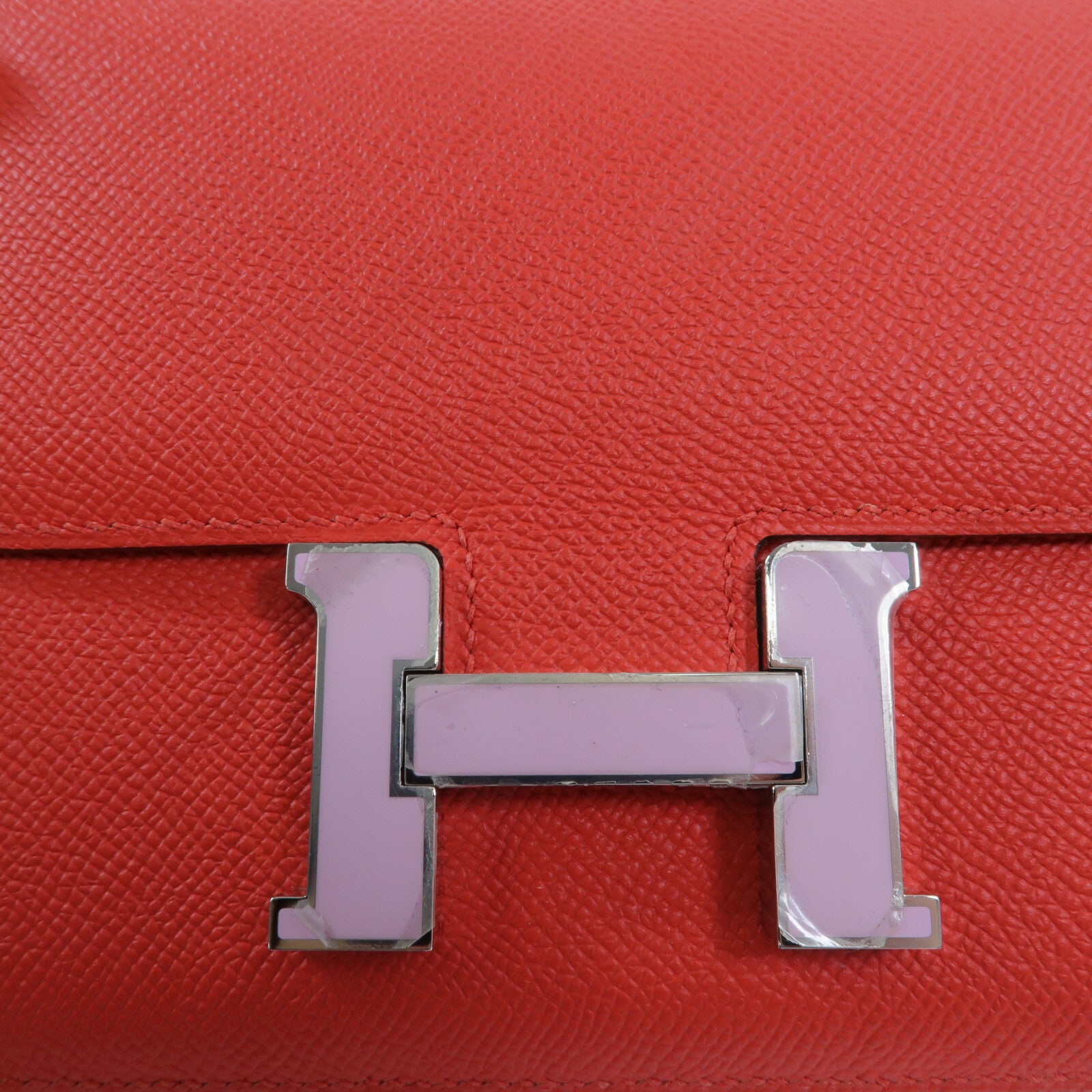 HERMES Epsom皮革Constance Mini肩背袋Rouge Tomate