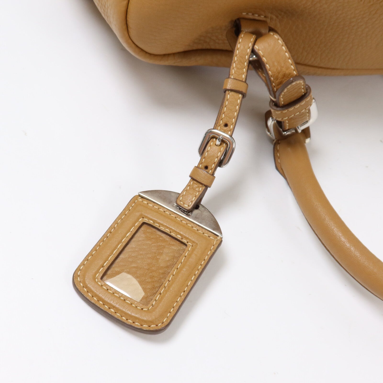 PRADA 牛皮皮革Daino Bauletto Embossed Logo Handbag手挽袋