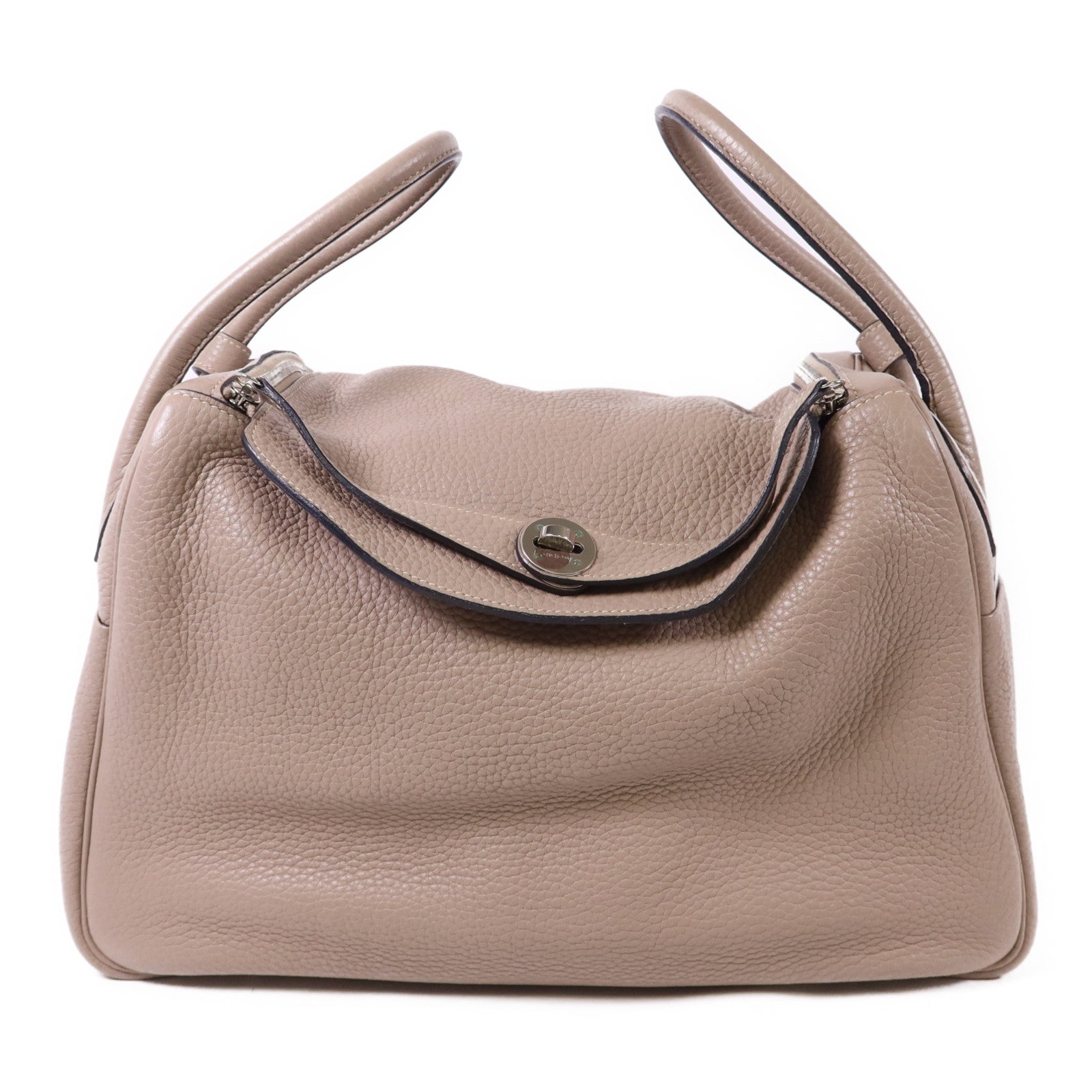 HERMES Clemence皮革Lindy 34銀扣手挽肩背兩用袋Gris Tourterelle