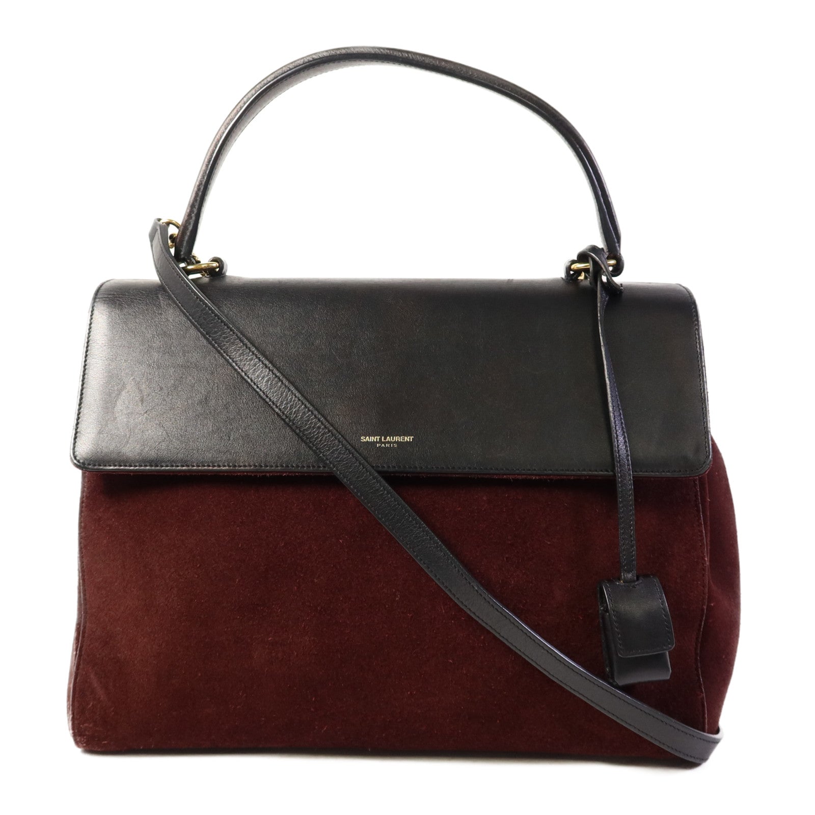 SAINT LAURENT 絨布/牛皮皮革2 Way Shoulder Bag金扣手挽肩背兩用袋