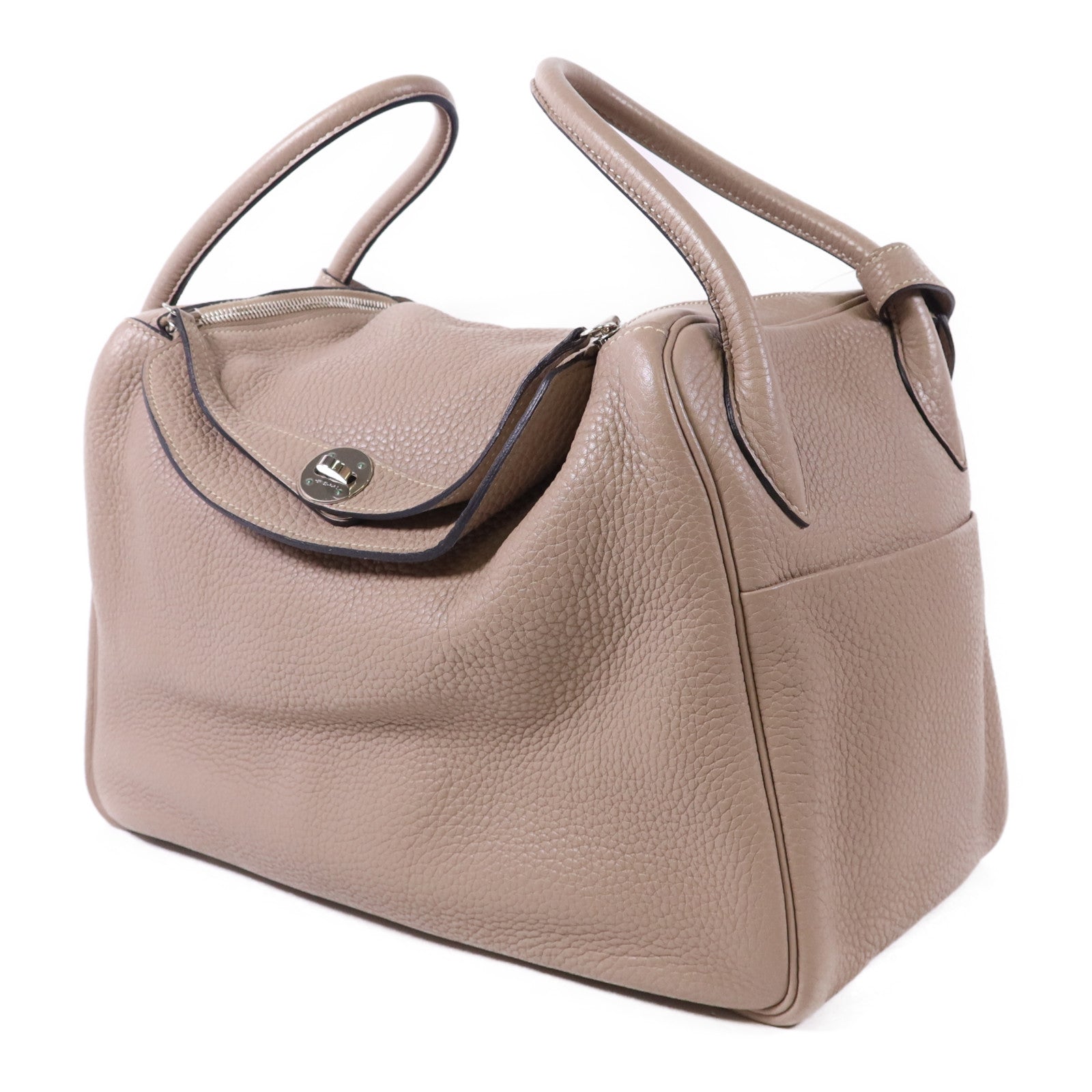 HERMES Clemence皮革Lindy 34銀扣手挽肩背兩用袋Gris Tourterelle