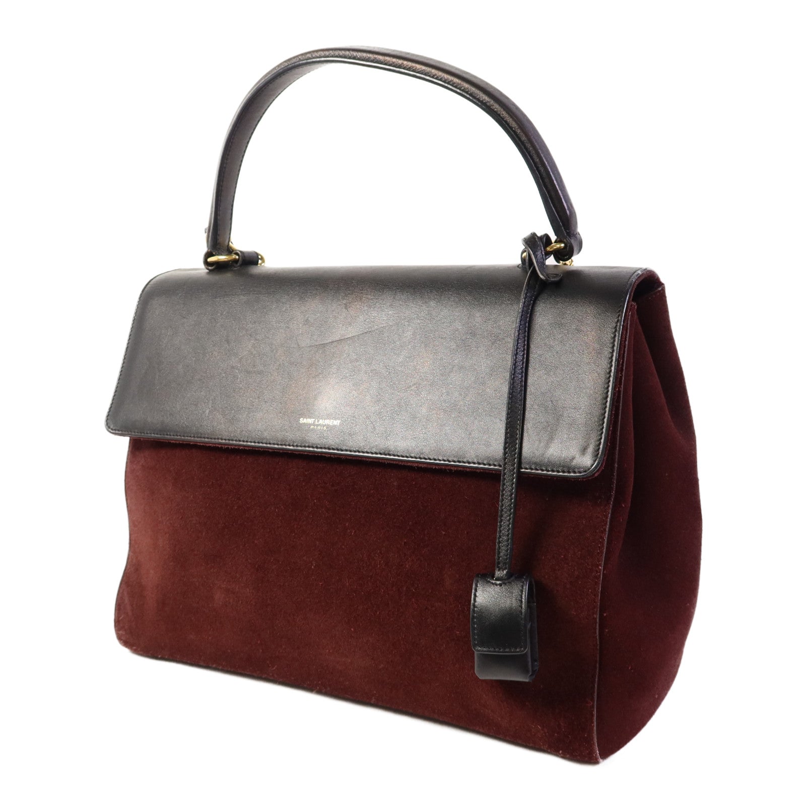 SAINT LAURENT 絨布/牛皮皮革2 Way Shoulder Bag金扣手挽肩背兩用袋