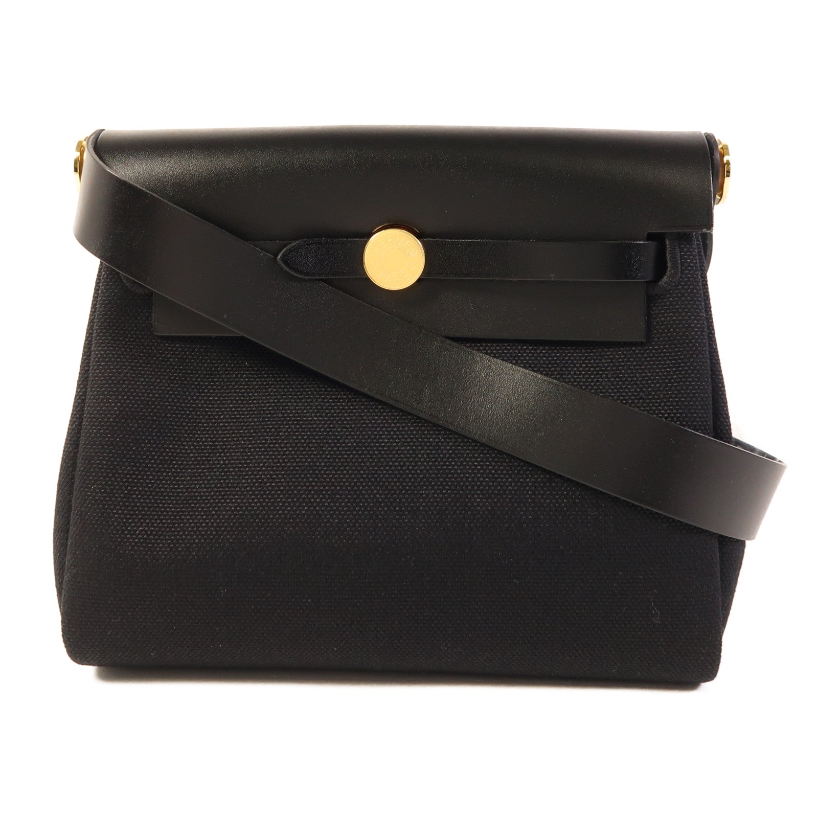 HERMES 帆布Mini Herbag金扣肩背袋Noir