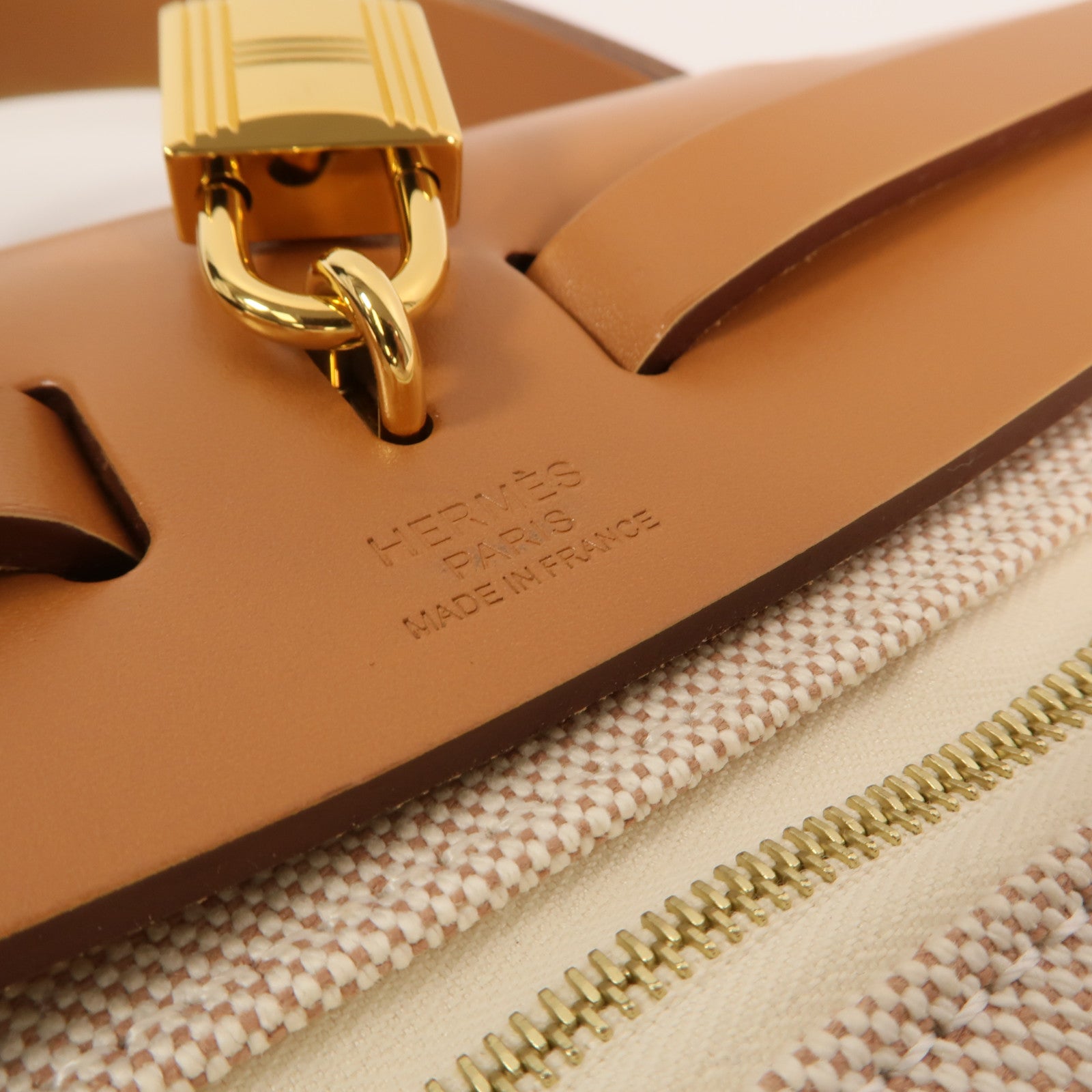 HERMES 帆布Herbag PM手挽肩背兩用袋Orange Mecano/Beige