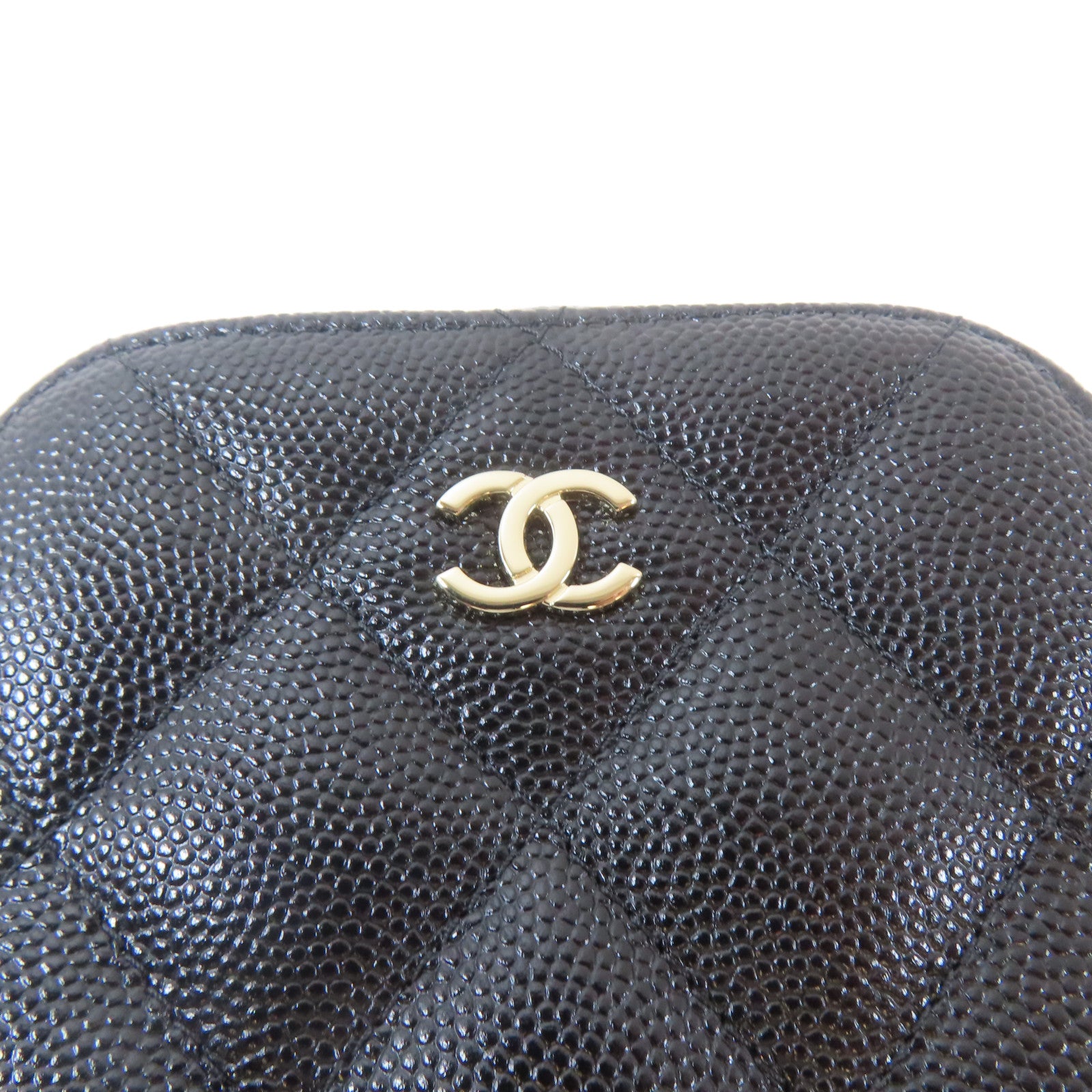 CHANEL 菱格Caviar皮革Phone Bag金扣鏈帶肩背袋黑色