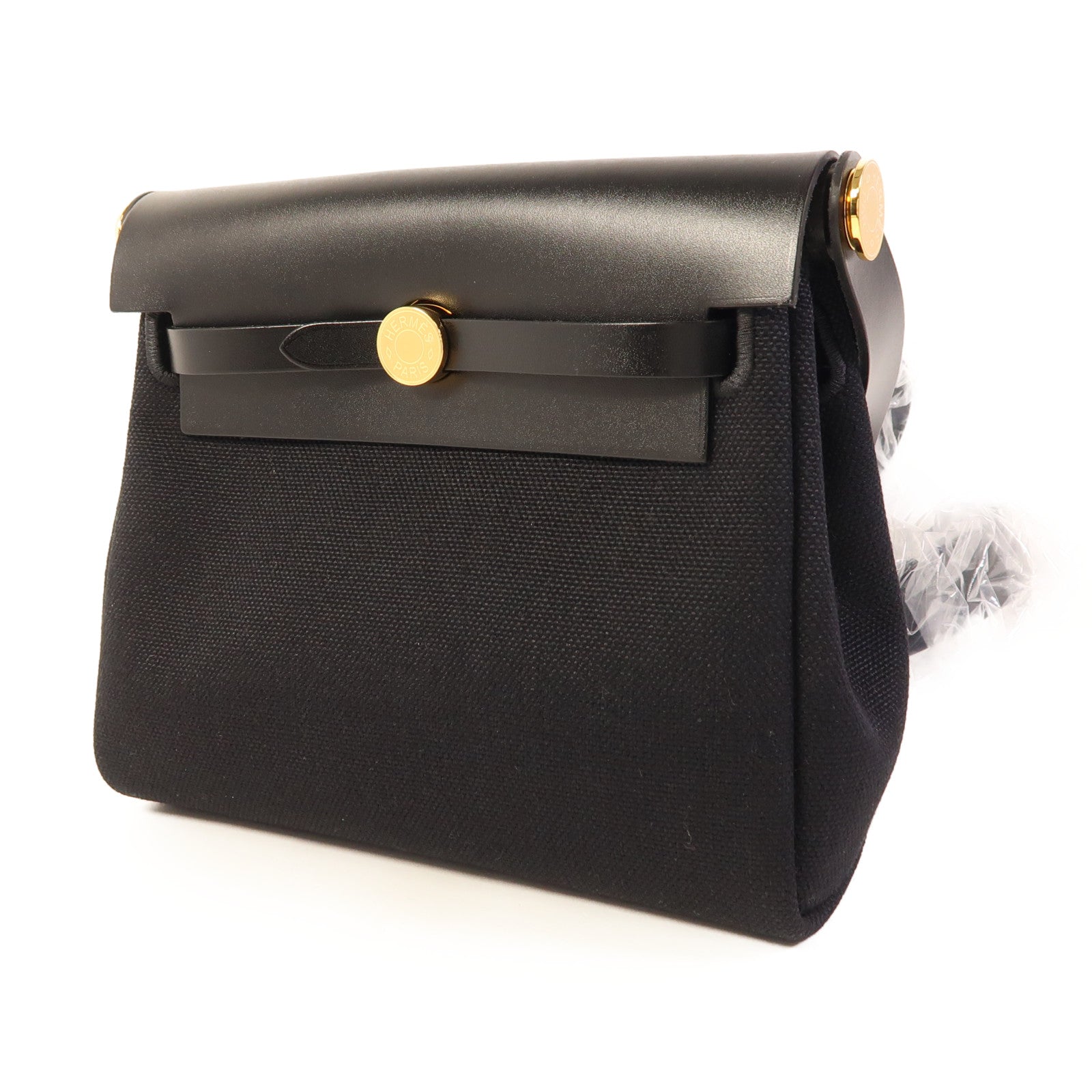 HERMES 帆布Mini Herbag金扣肩背袋Noir