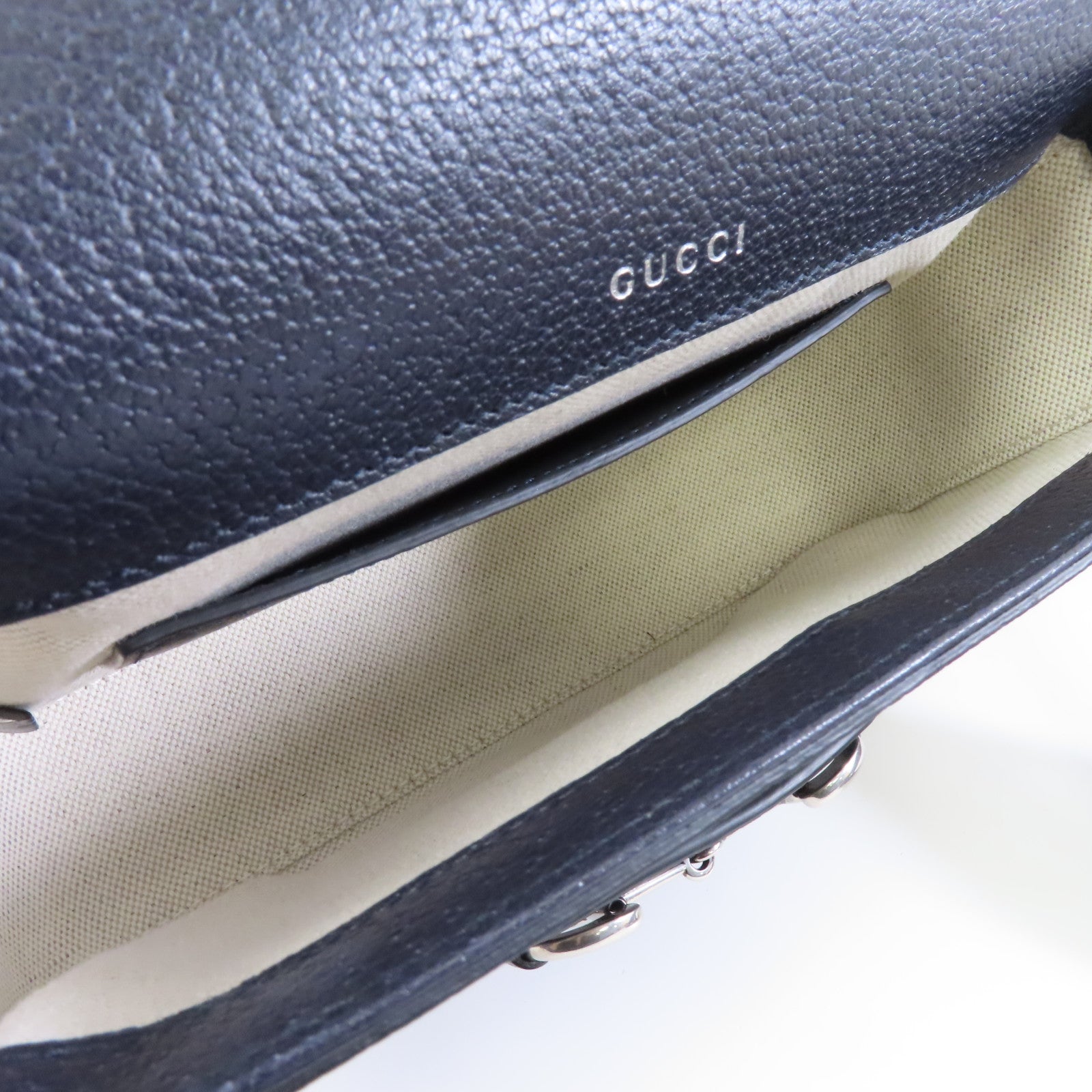 GUCCI 塗層帆布1955 Horsebit銀扣肩背袋藍色/米色