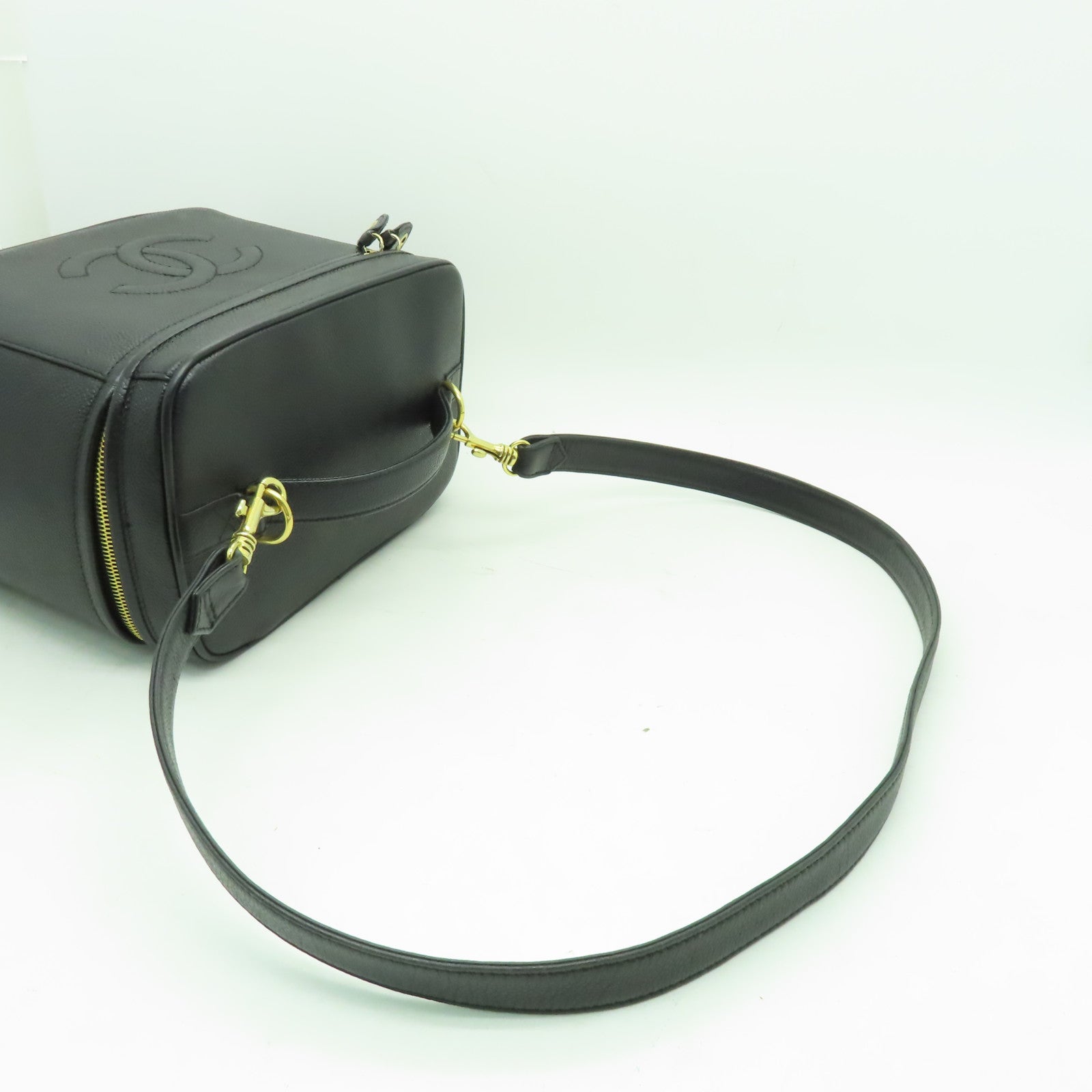 CHANEL 【清倉大減價】Caviar皮革Vanity 2way Shoulder Bag金扣手挽肩背兩用袋黒色