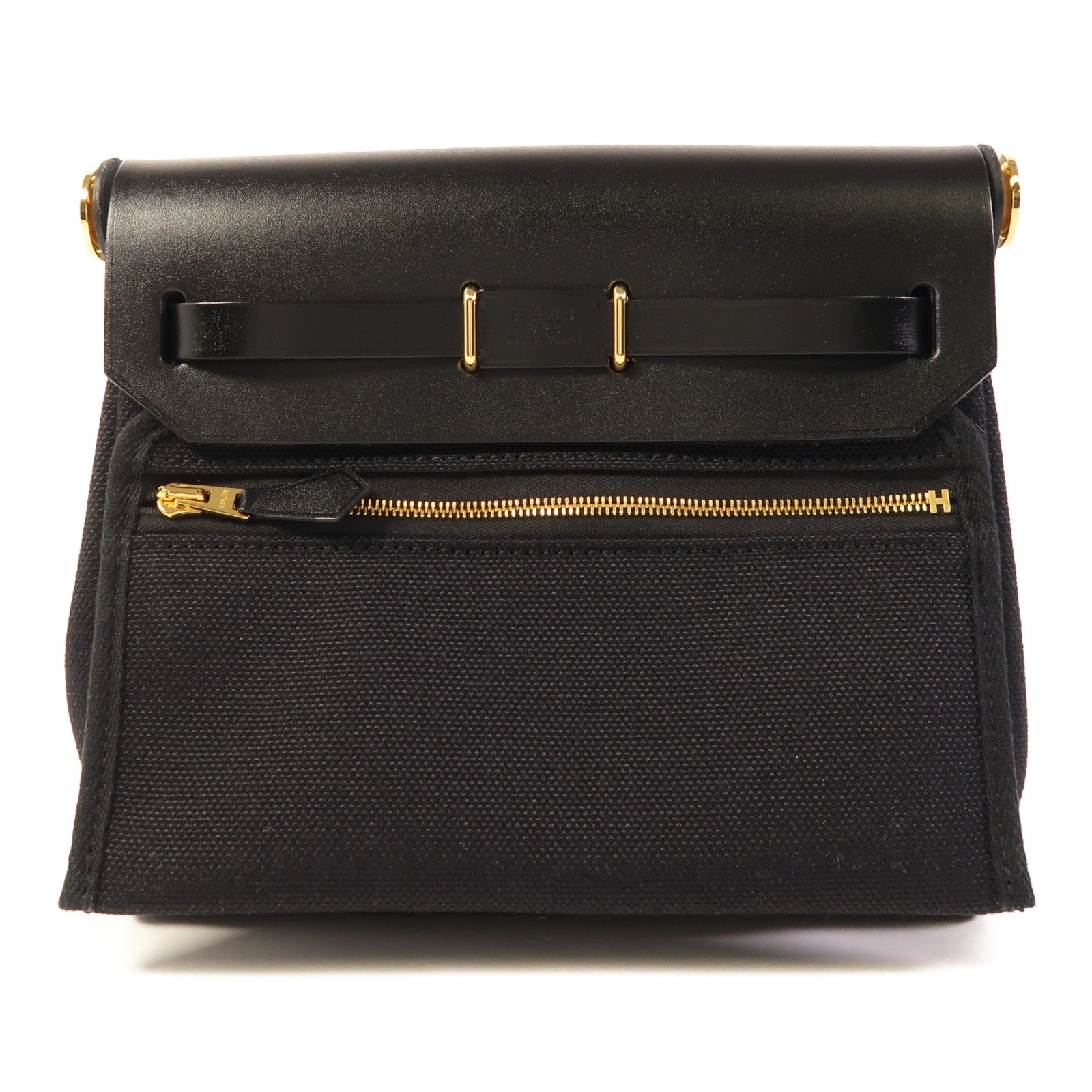 HERMES 帆布Mini Herbag金扣肩背袋Noir