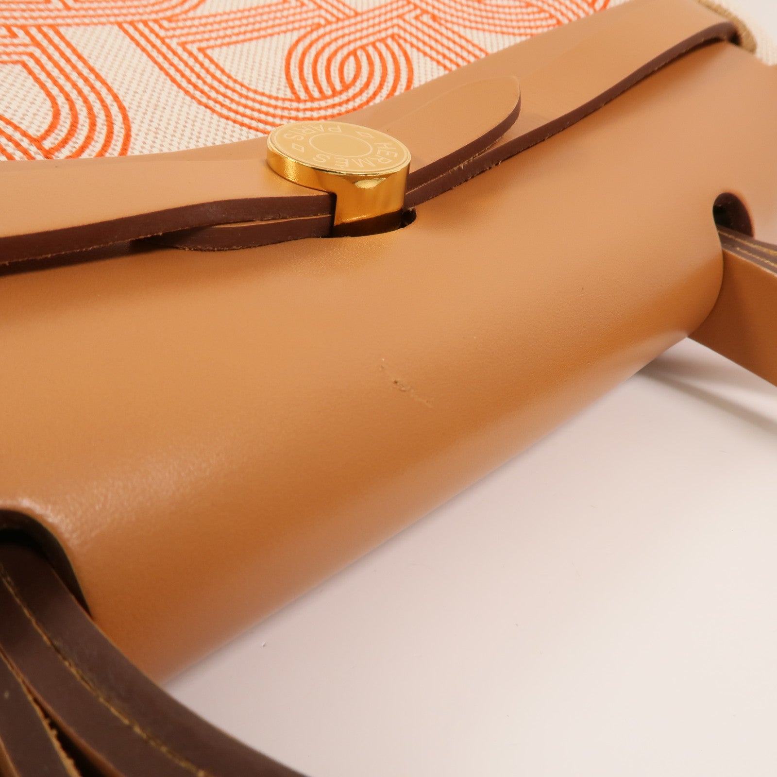 HERMES 帆布Herbag PM手挽肩背兩用袋Orange Mecano/Beige