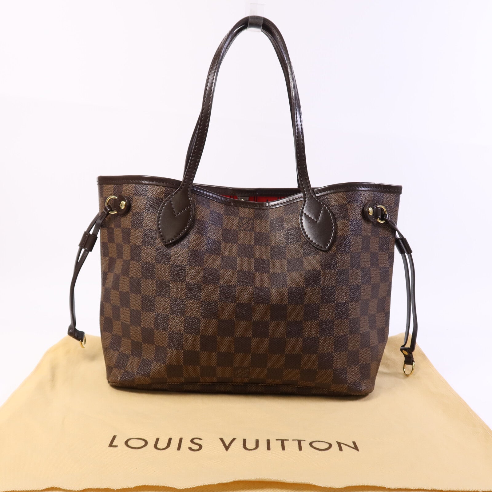 LOUIS VUITTON Damier Neverfull PM金扣手挽袋