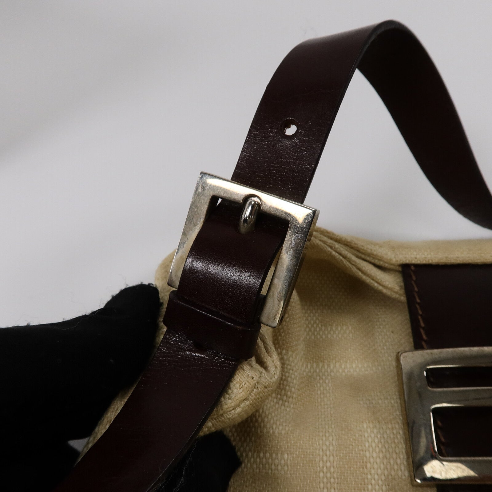 FENDI 帆布/牛皮皮革Zucca Double Flap Mamma肩背袋