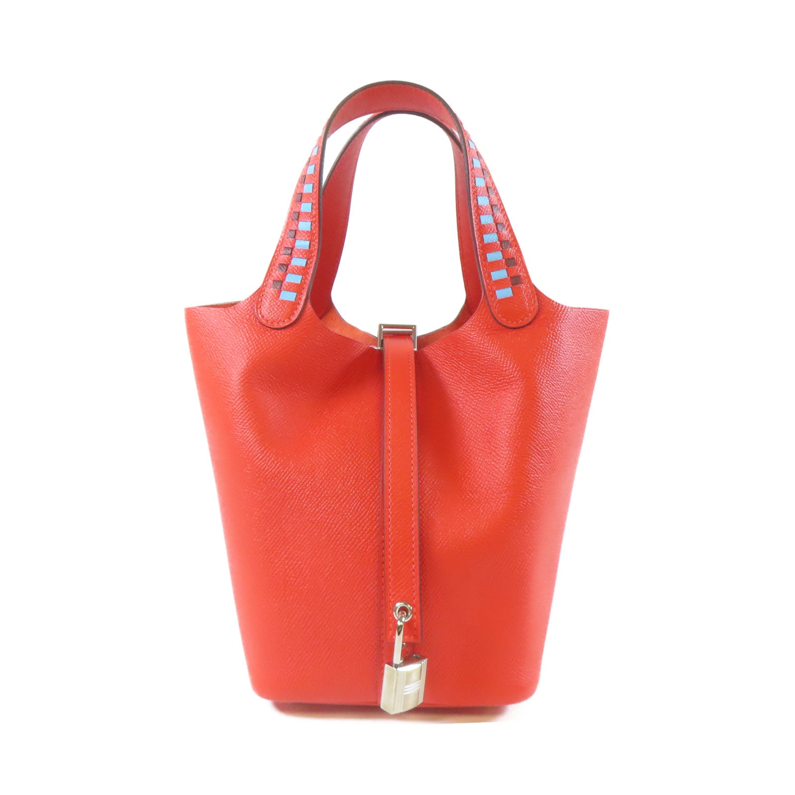 HERMES Epsom皮革Picotin PM Bucket Tote Bag銀扣手挽袋紅色