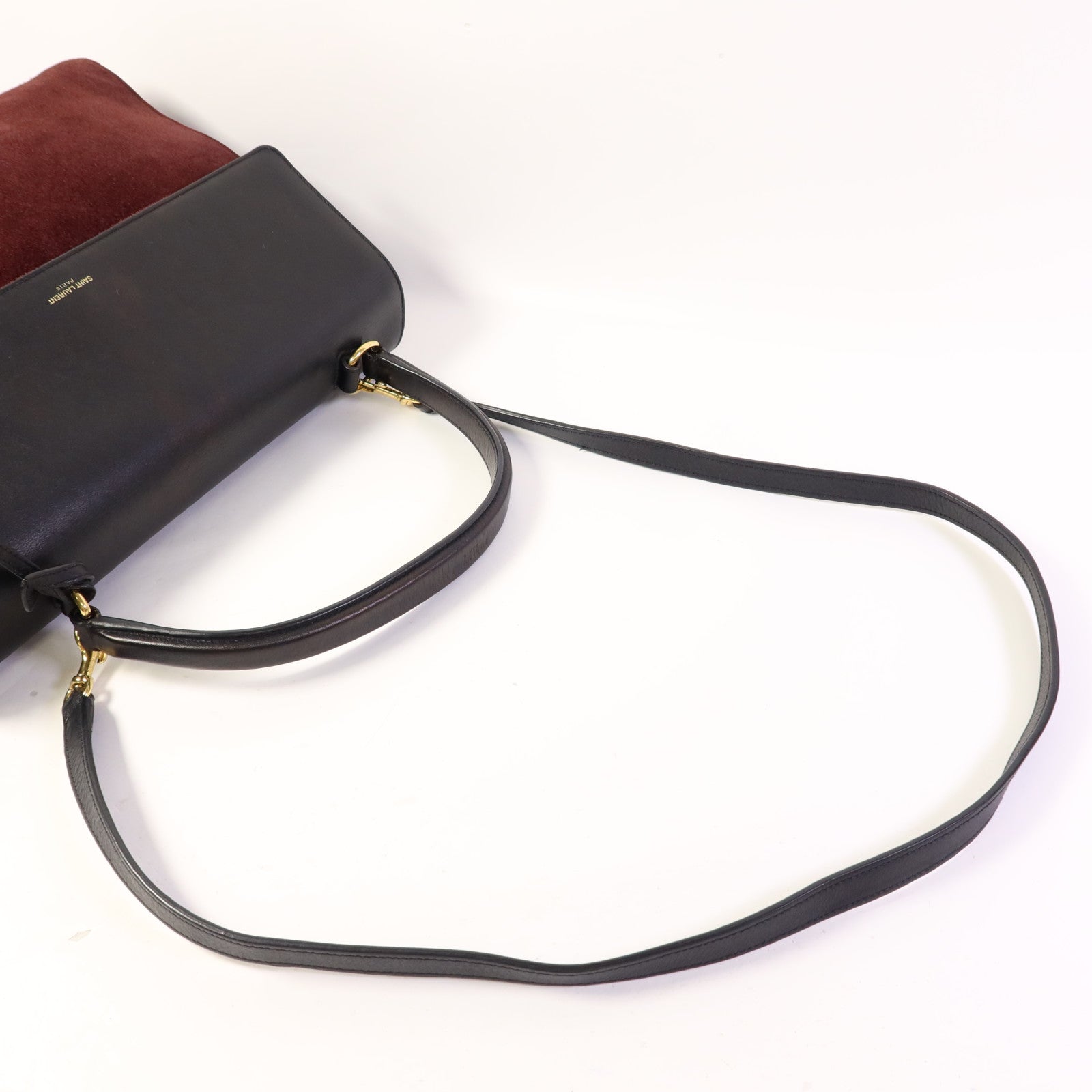 SAINT LAURENT 絨布/牛皮皮革2 Way Shoulder Bag金扣手挽肩背兩用袋