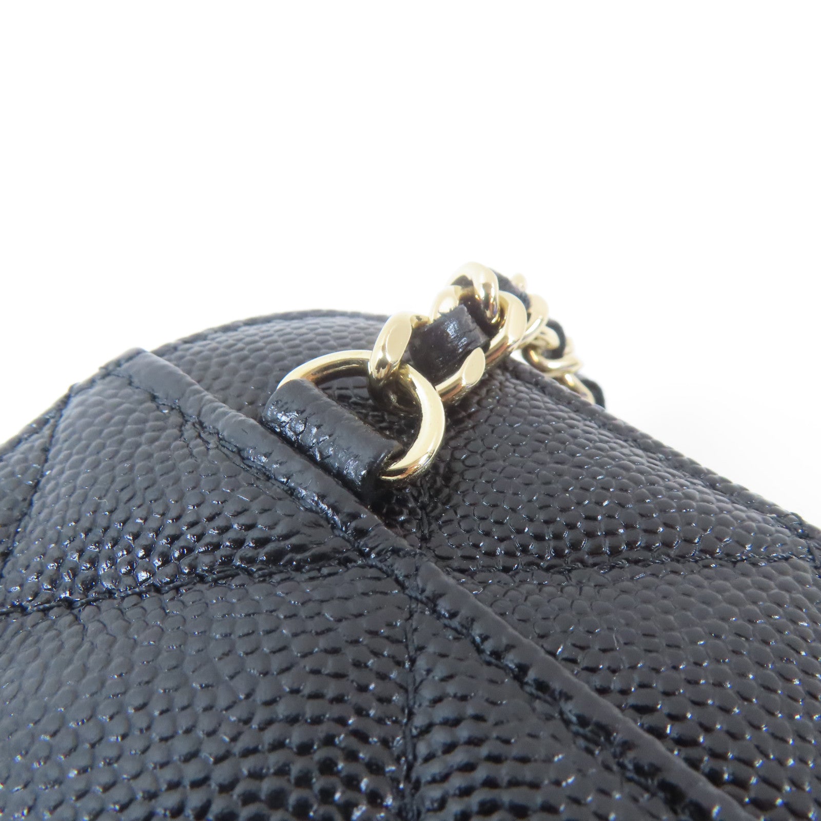 CHANEL 菱格Caviar皮革Phone Bag金扣鏈帶肩背袋黑色