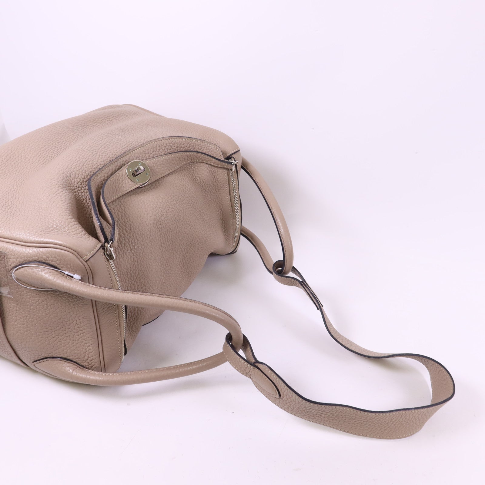 HERMES Clemence皮革Lindy 34銀扣手挽肩背兩用袋Gris Tourterelle