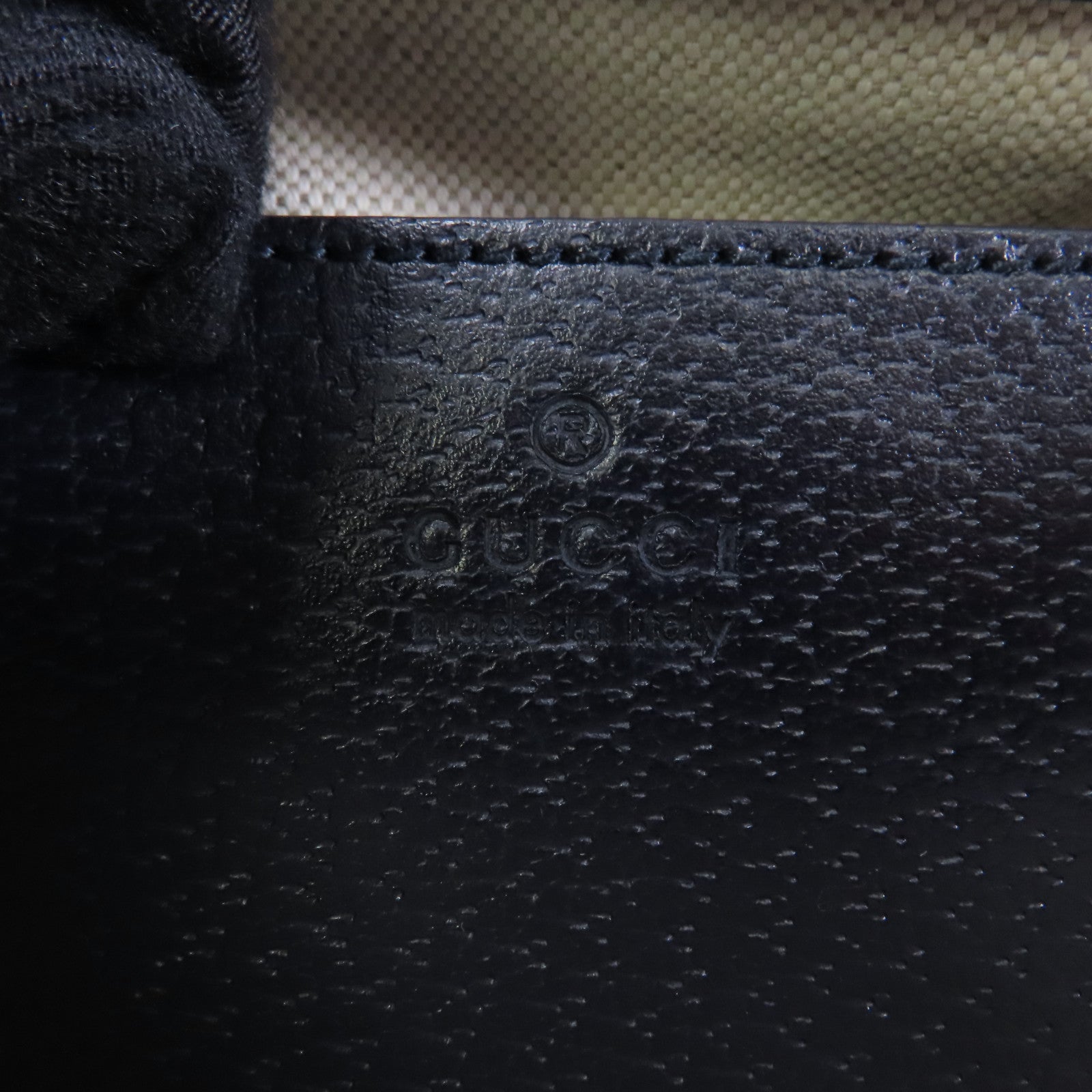 GUCCI 塗層帆布1955 Horsebit銀扣肩背袋藍色/米色