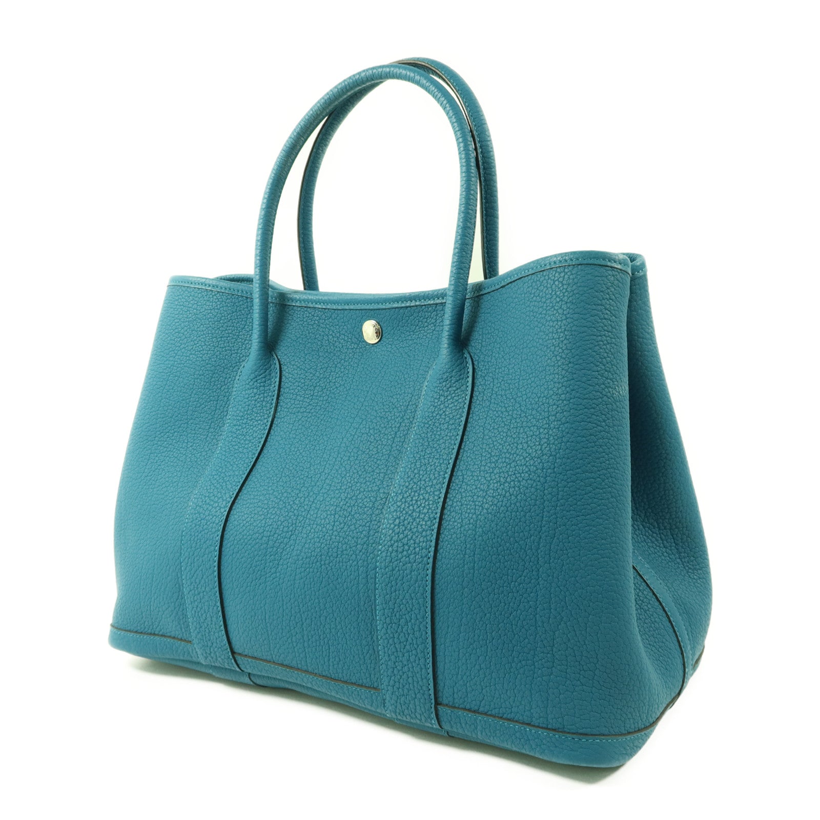 HERMES Negonda皮革Garden Party PM銀扣手挽袋Bleu Izmir