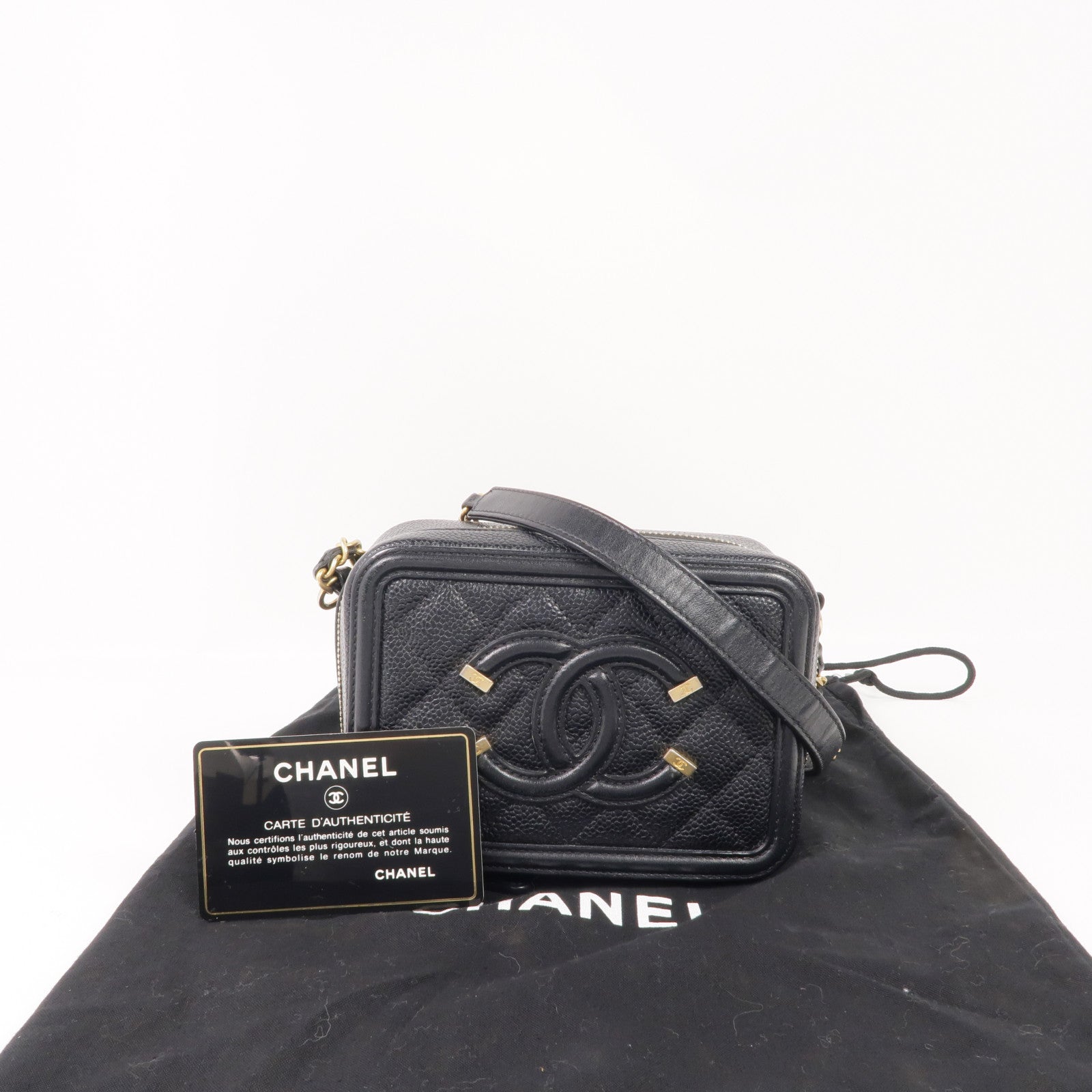 CHANEL 牛皮皮革Filigree Camera Bag金扣鏈帶肩背袋