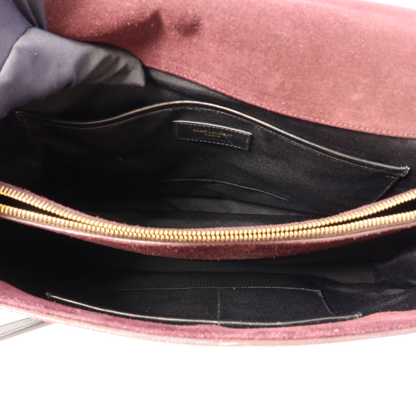 SAINT LAURENT 絨布/牛皮皮革2 Way Shoulder Bag金扣手挽肩背兩用袋