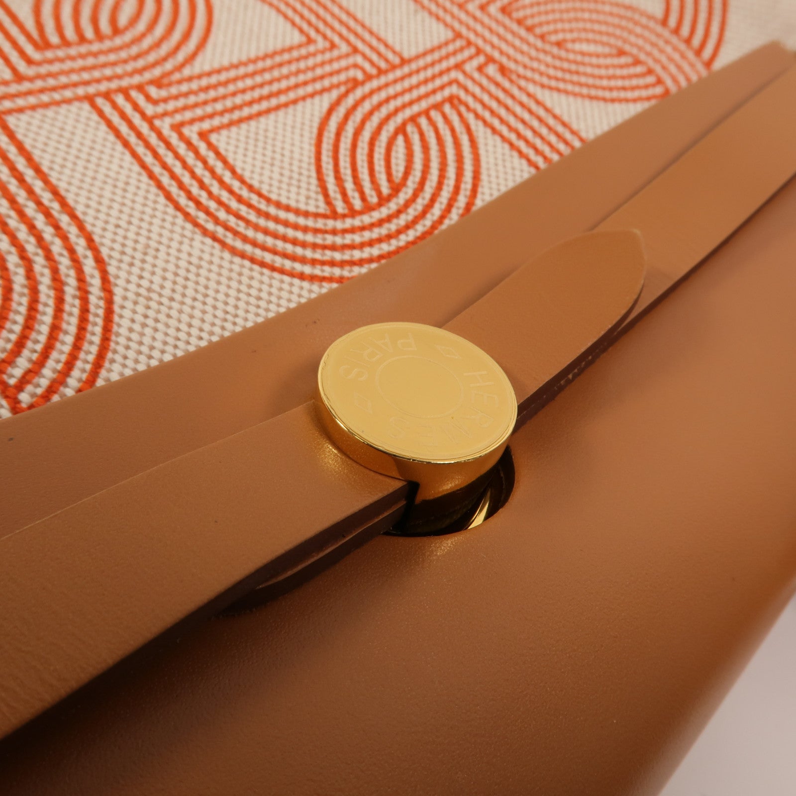 HERMES 帆布Herbag PM手挽肩背兩用袋Orange Mecano/Beige