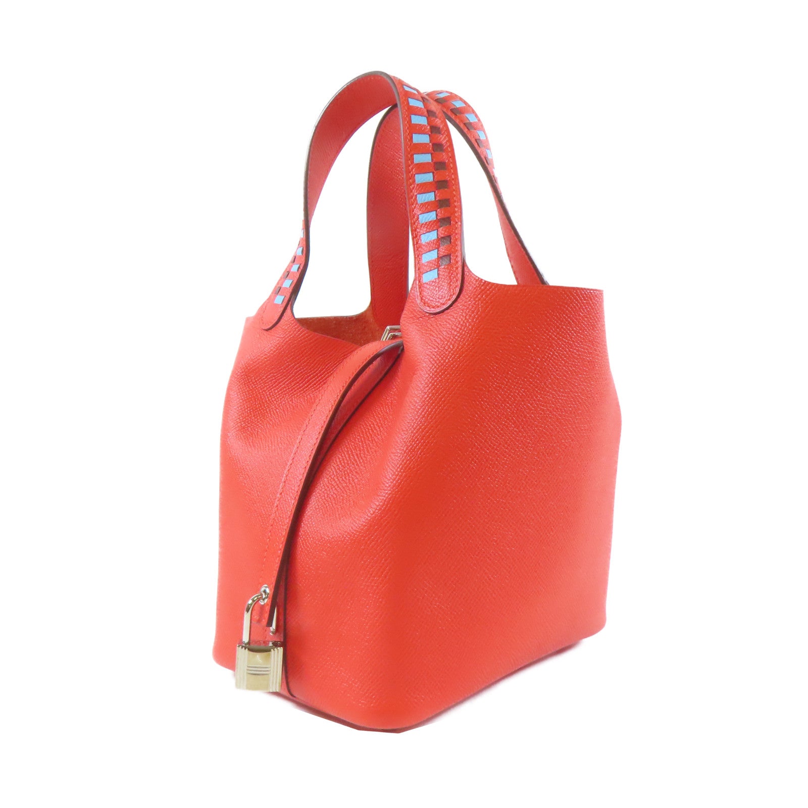HERMES Epsom皮革Picotin PM Bucket Tote Bag銀扣手挽袋紅色