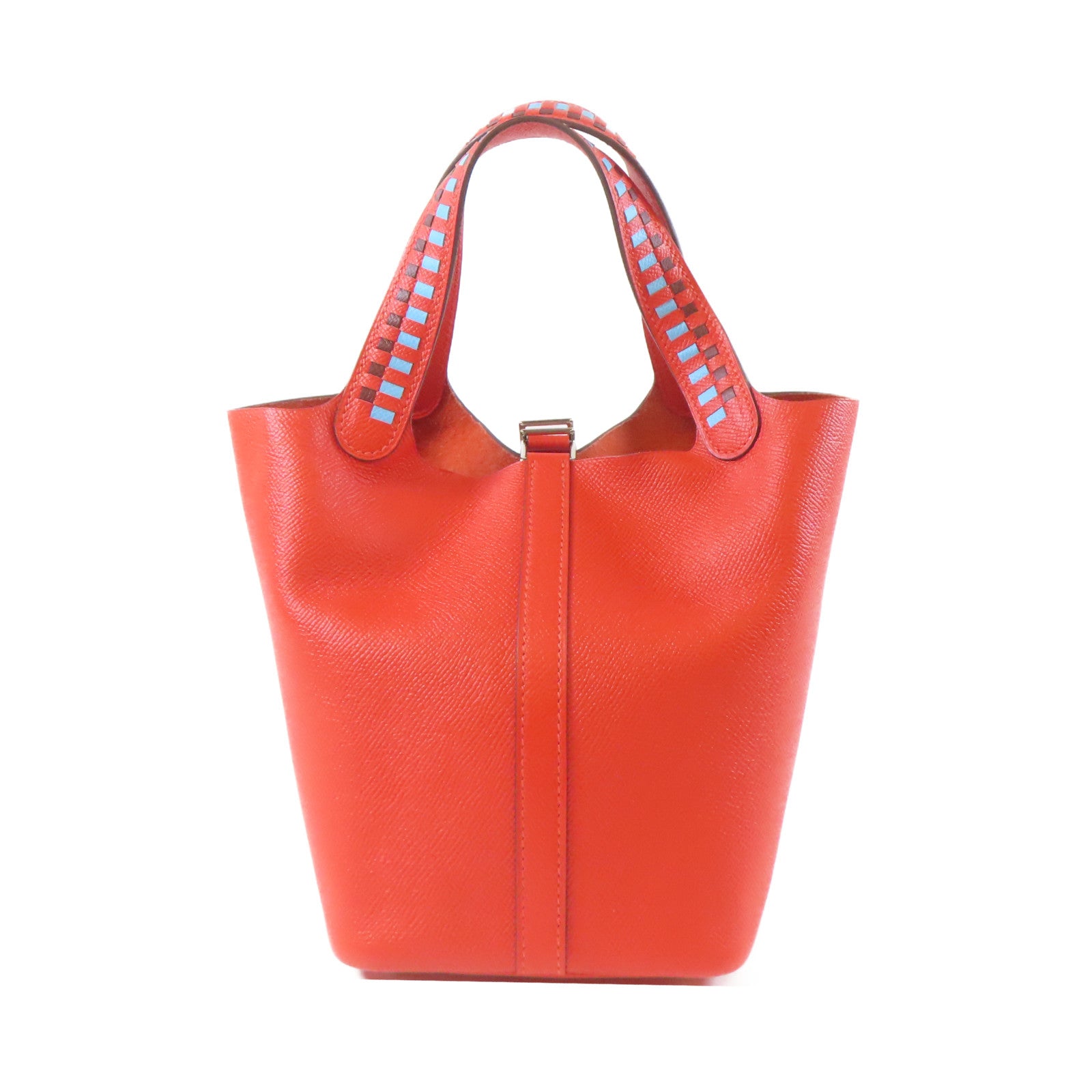 HERMES Epsom皮革Picotin PM Bucket Tote Bag銀扣手挽袋紅色