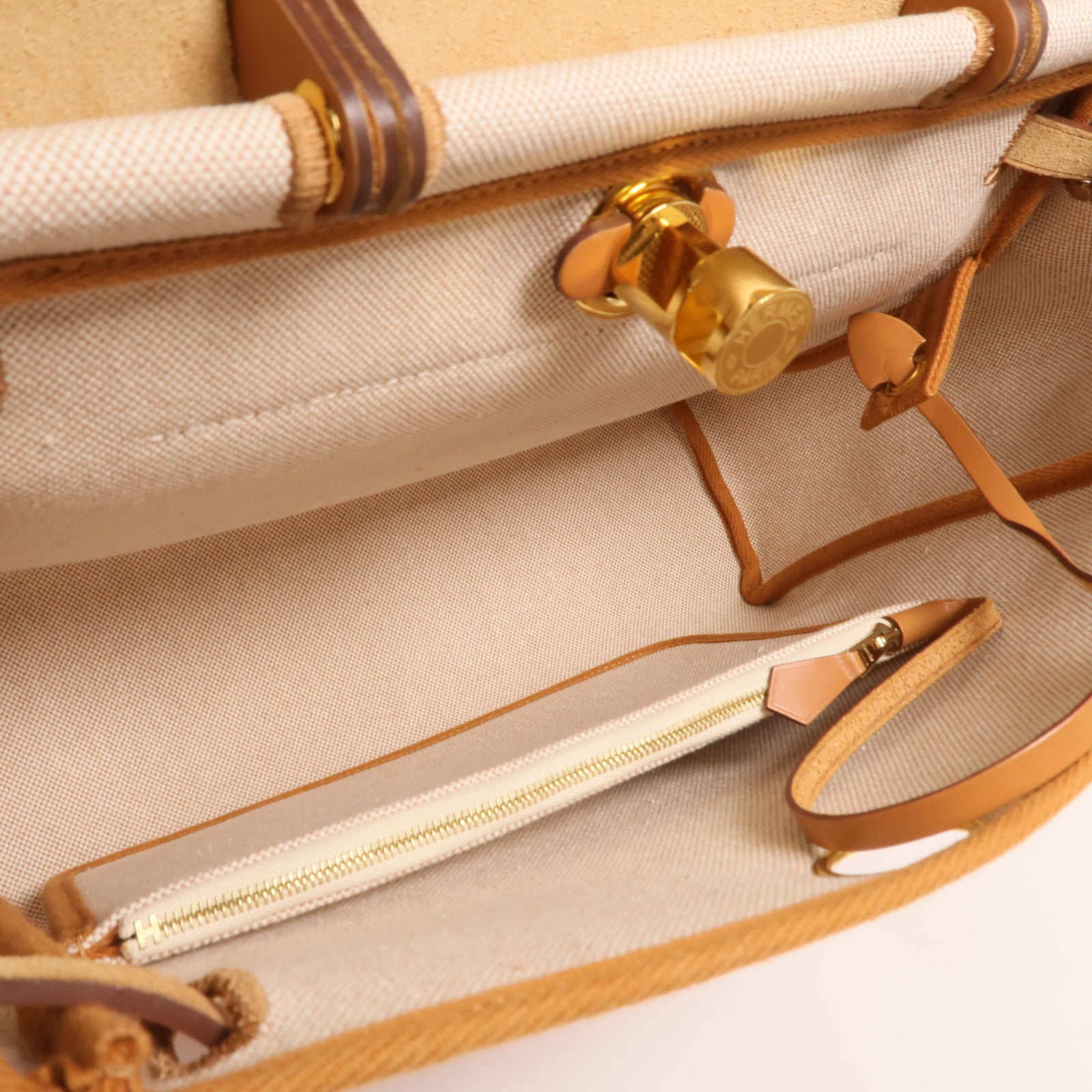 HERMES 帆布Herbag PM手挽肩背兩用袋Orange Mecano/Beige
