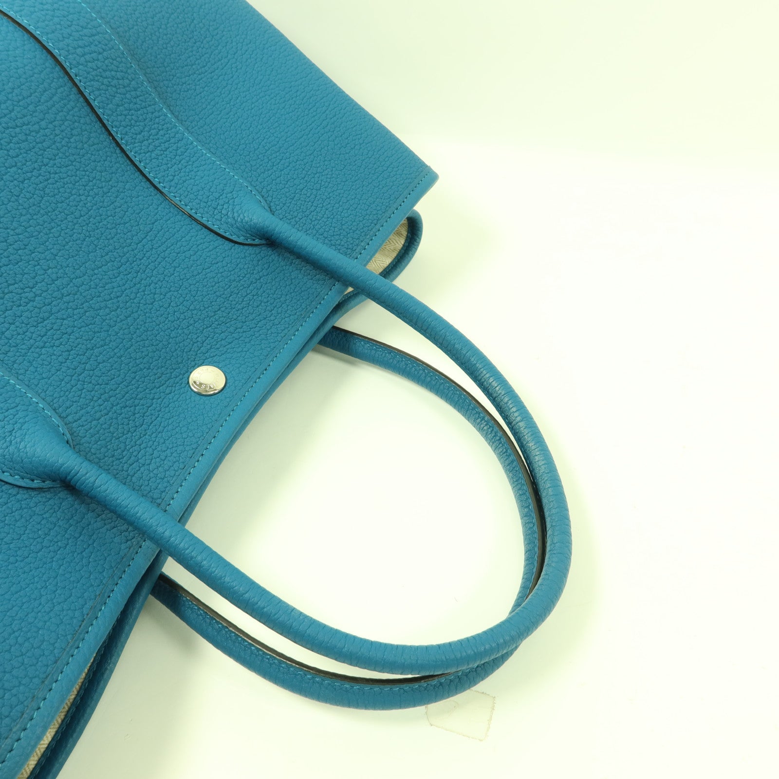 HERMES Negonda皮革Garden Party PM銀扣手挽袋Bleu Izmir
