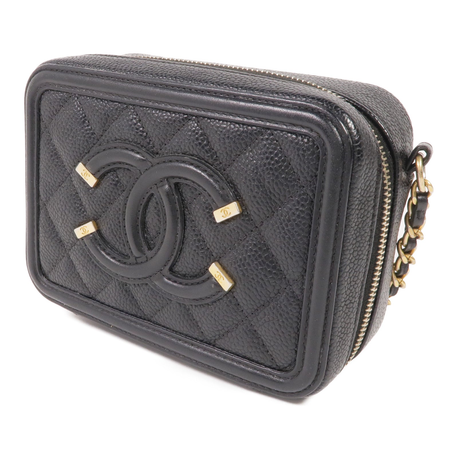 CHANEL 牛皮皮革Filigree Camera Bag金扣鏈帶肩背袋