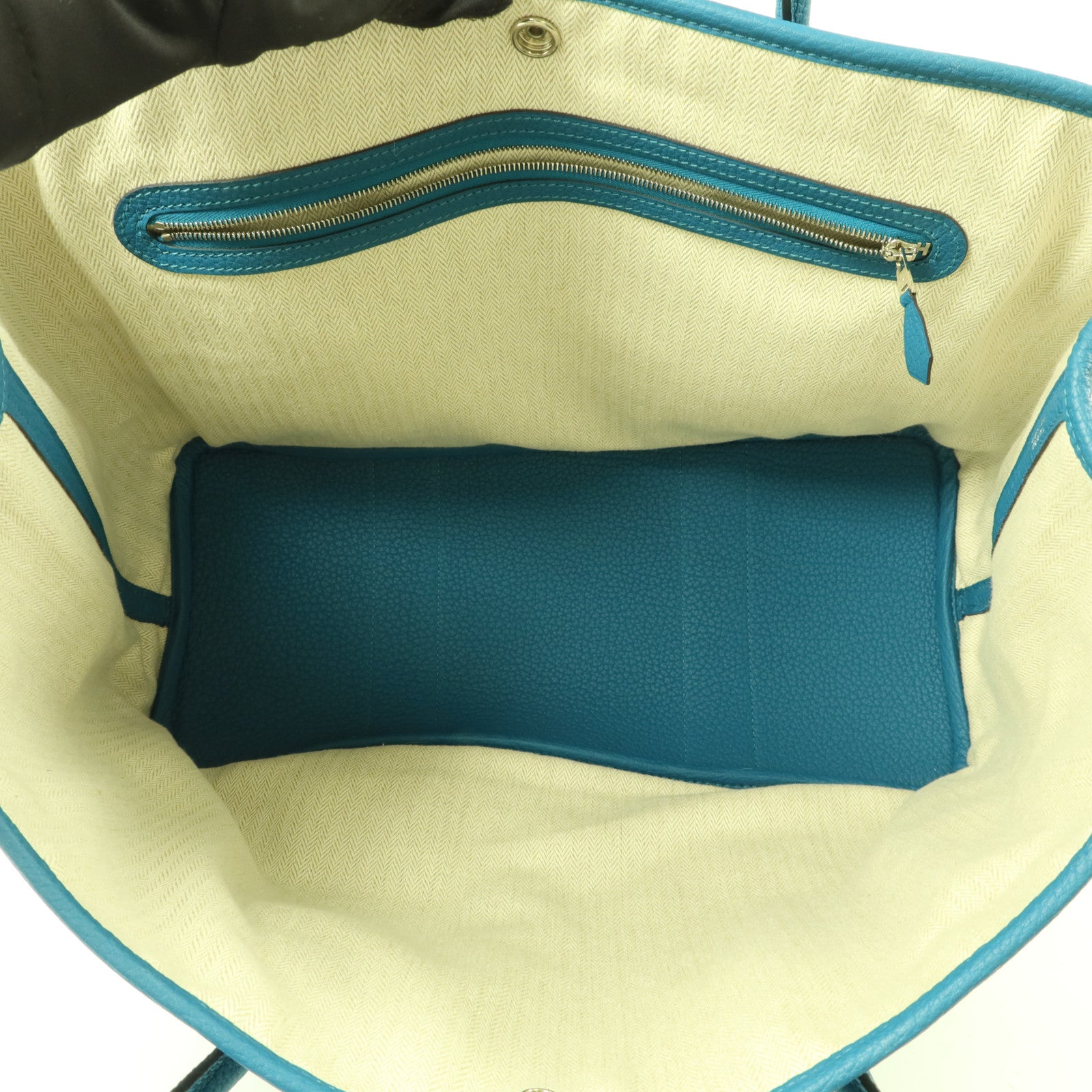 HERMES Negonda皮革Garden Party PM銀扣手挽袋Bleu Izmir