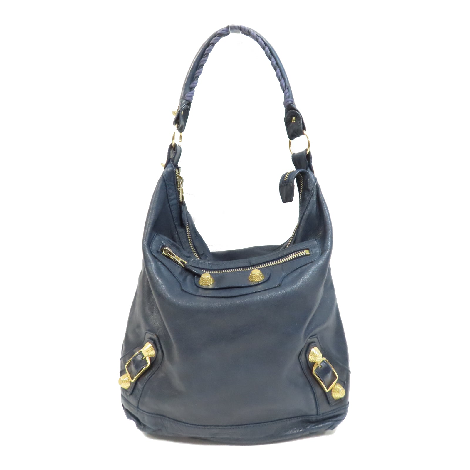 BALENCIAGA 牛皮皮革Gaint Day金扣肩背袋藍色