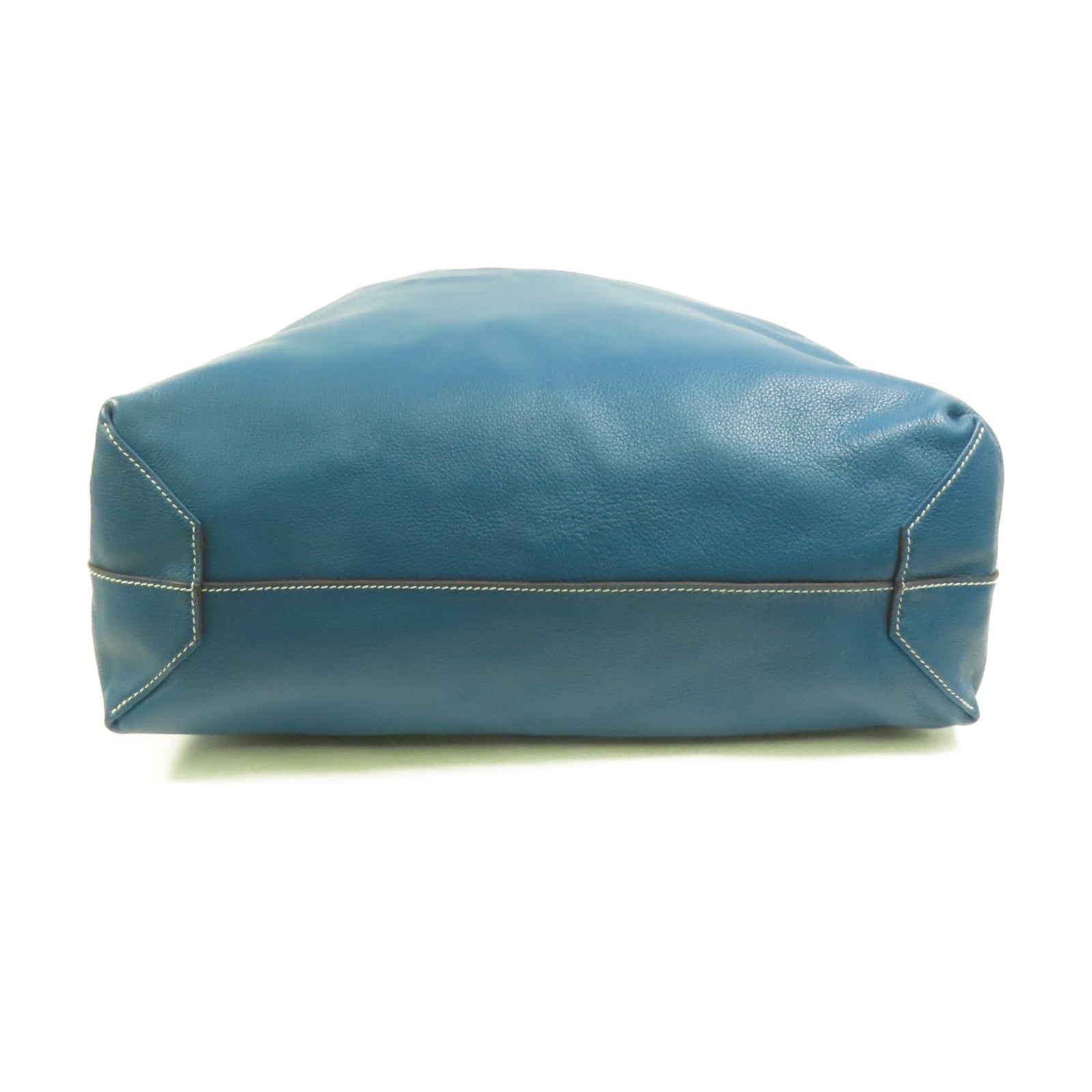 HERMES Clemence皮革Double Sens 45手挽袋Etain/Bleu Izmir