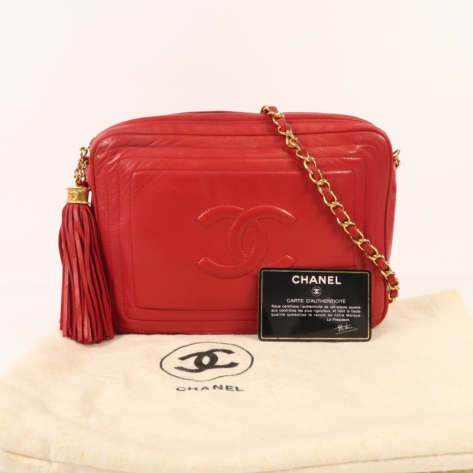 CHANEL 羊皮皮革Chain Shoulder金扣鏈帶肩背袋