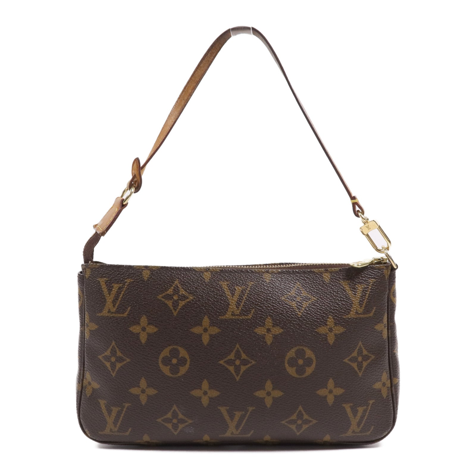 LOUIS VUITTON Monogram Pochette Accessoires金扣手挽袋棕色