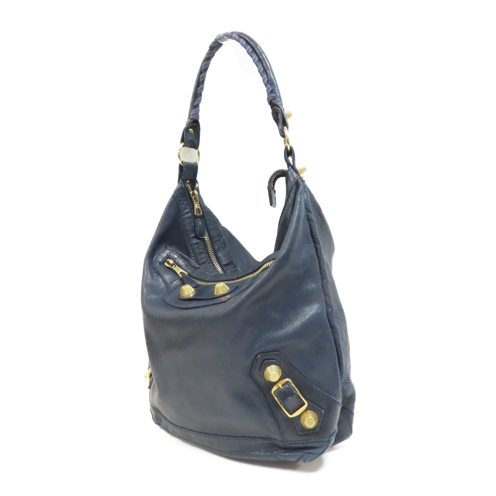 BALENCIAGA 牛皮皮革Gaint Day金扣肩背袋藍色