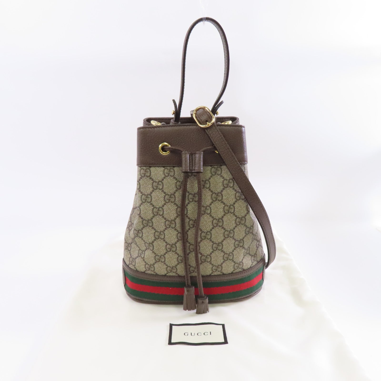 GUCCI 塗層帆布/皮革GG Ophidia Bucket Bag金扣手挽肩背兩用袋啡色