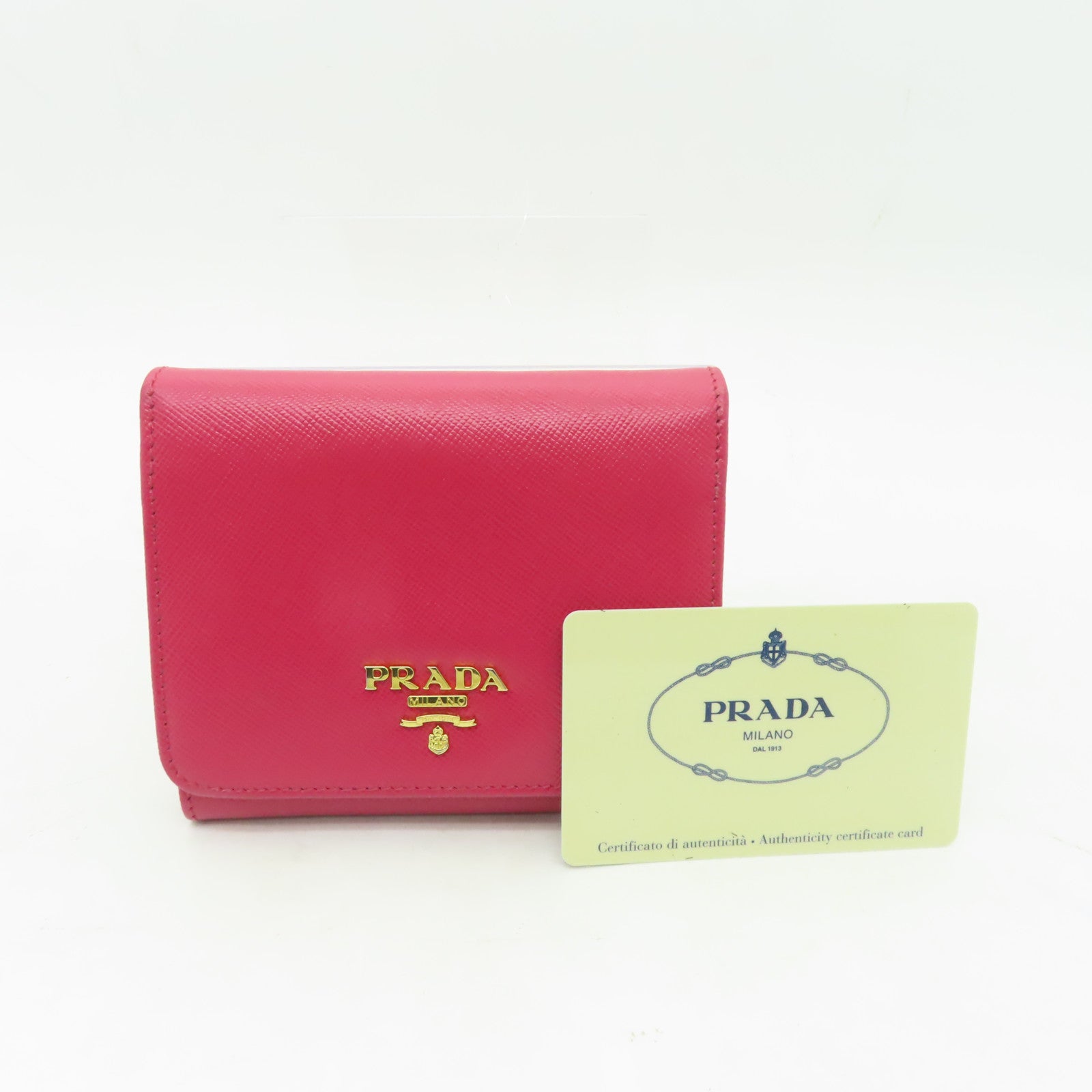 PRADA 【清倉大減價】牛皮皮革Wallet金扣錢包粉紅色