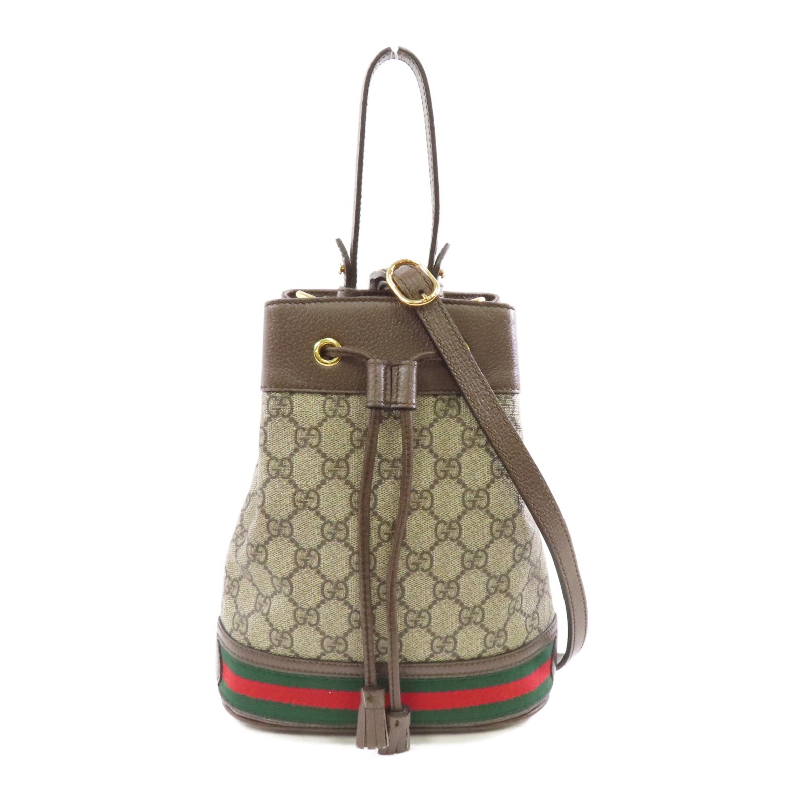 GUCCI 塗層帆布/皮革GG Ophidia Bucket Bag金扣手挽肩背兩用袋啡色