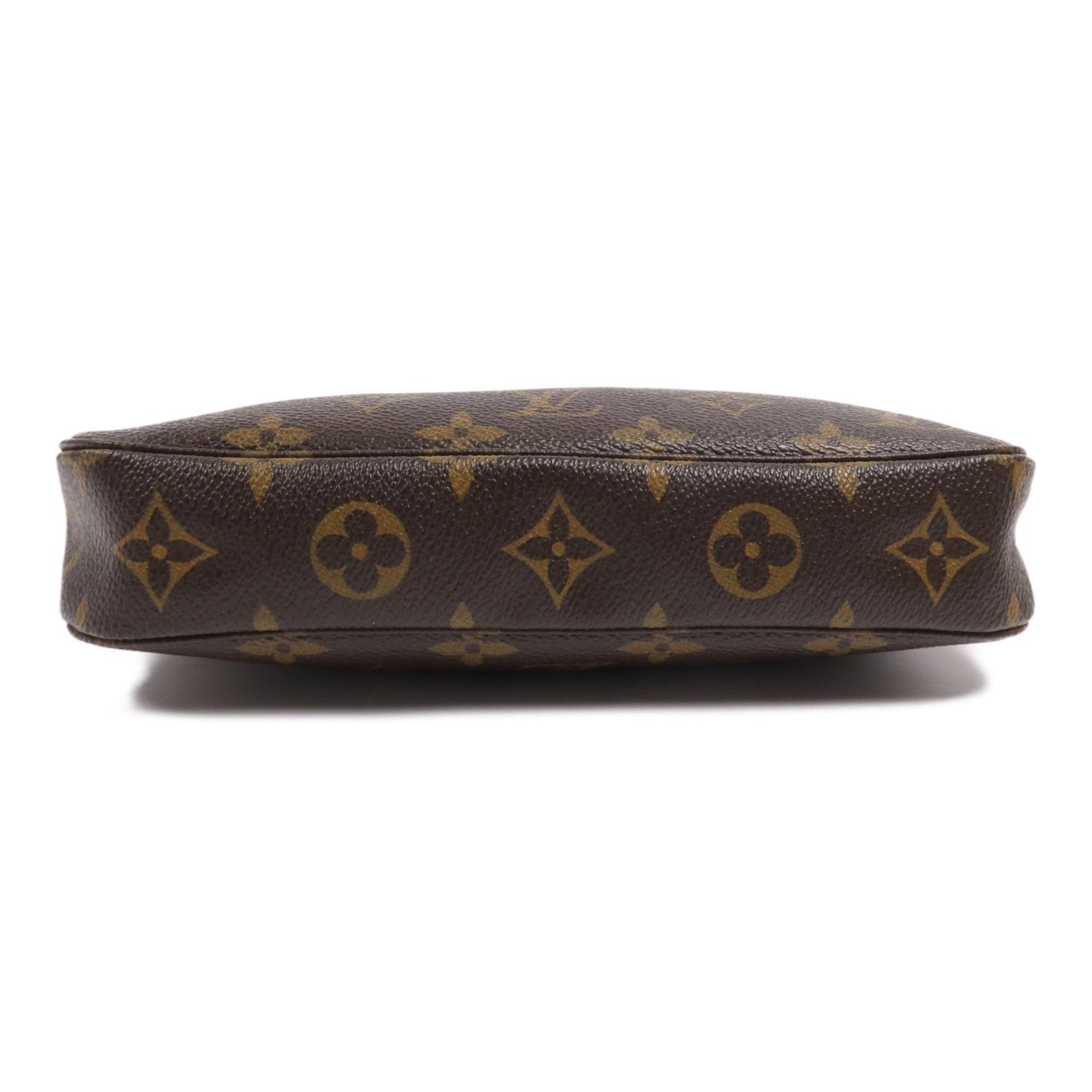 LOUIS VUITTON Monogram Pochette Accessoires金扣手挽袋棕色