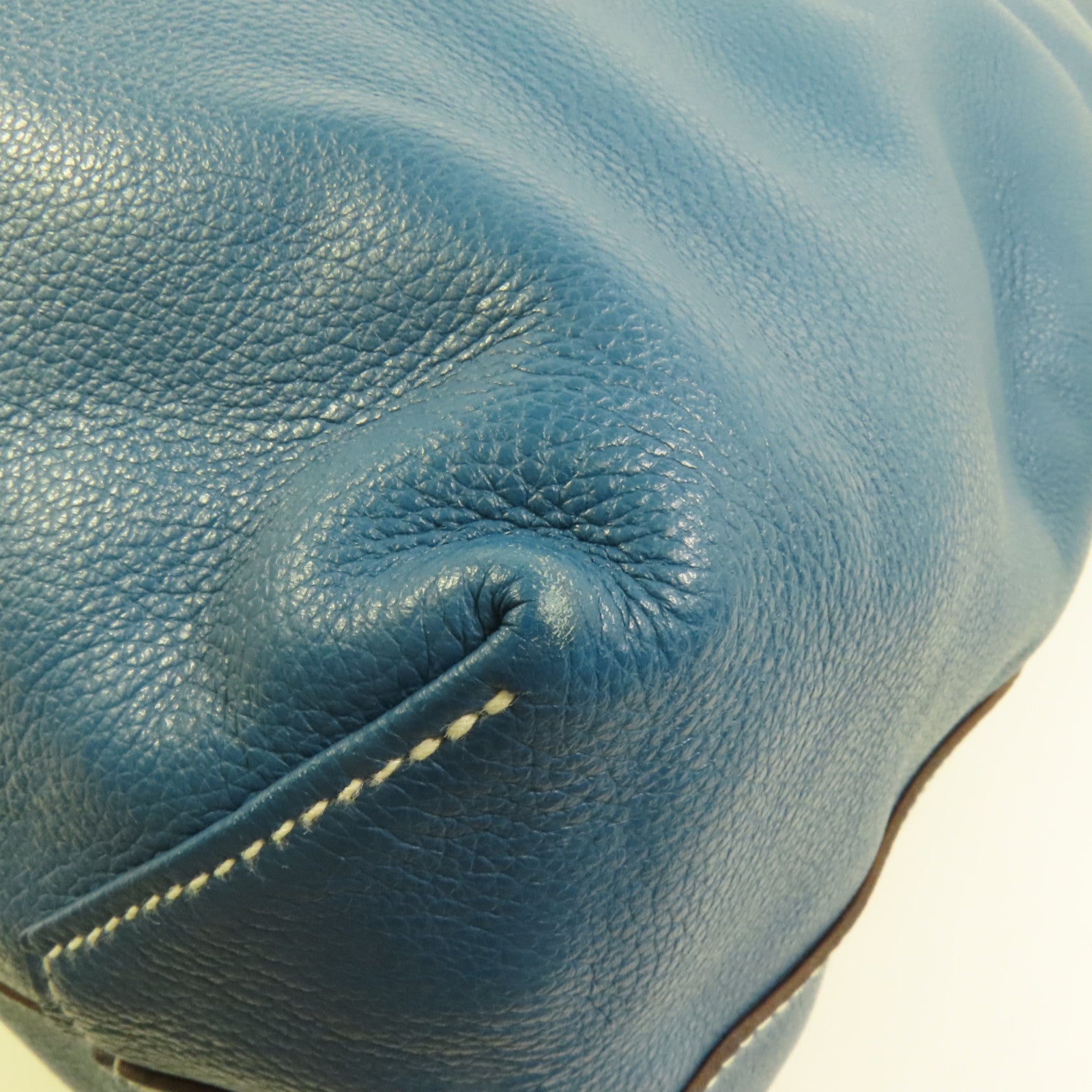 HERMES Clemence皮革Double Sens 45手挽袋Etain/Bleu Izmir