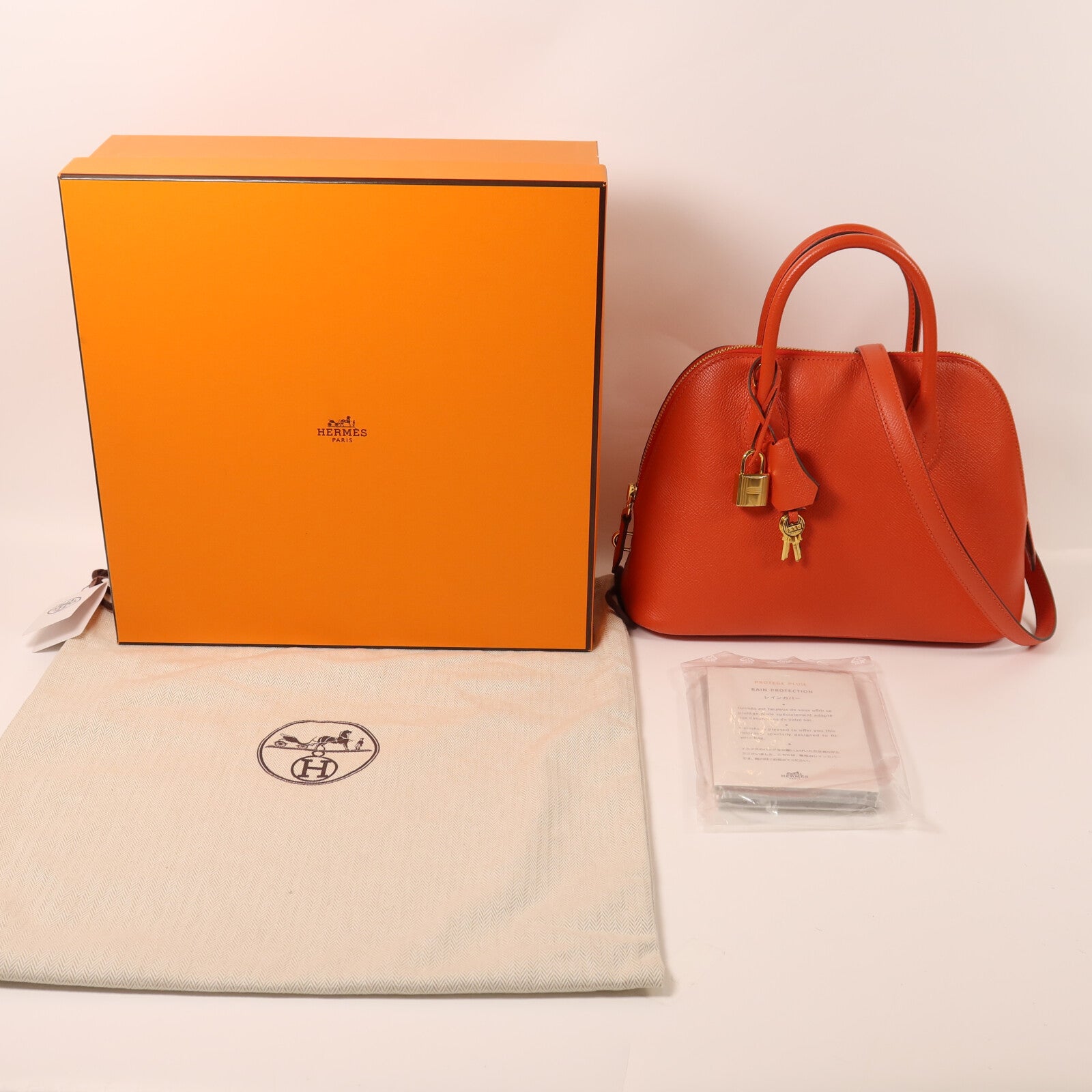 HERMES Epsom皮革Bolide 27金扣手挽肩背兩用袋Capucine